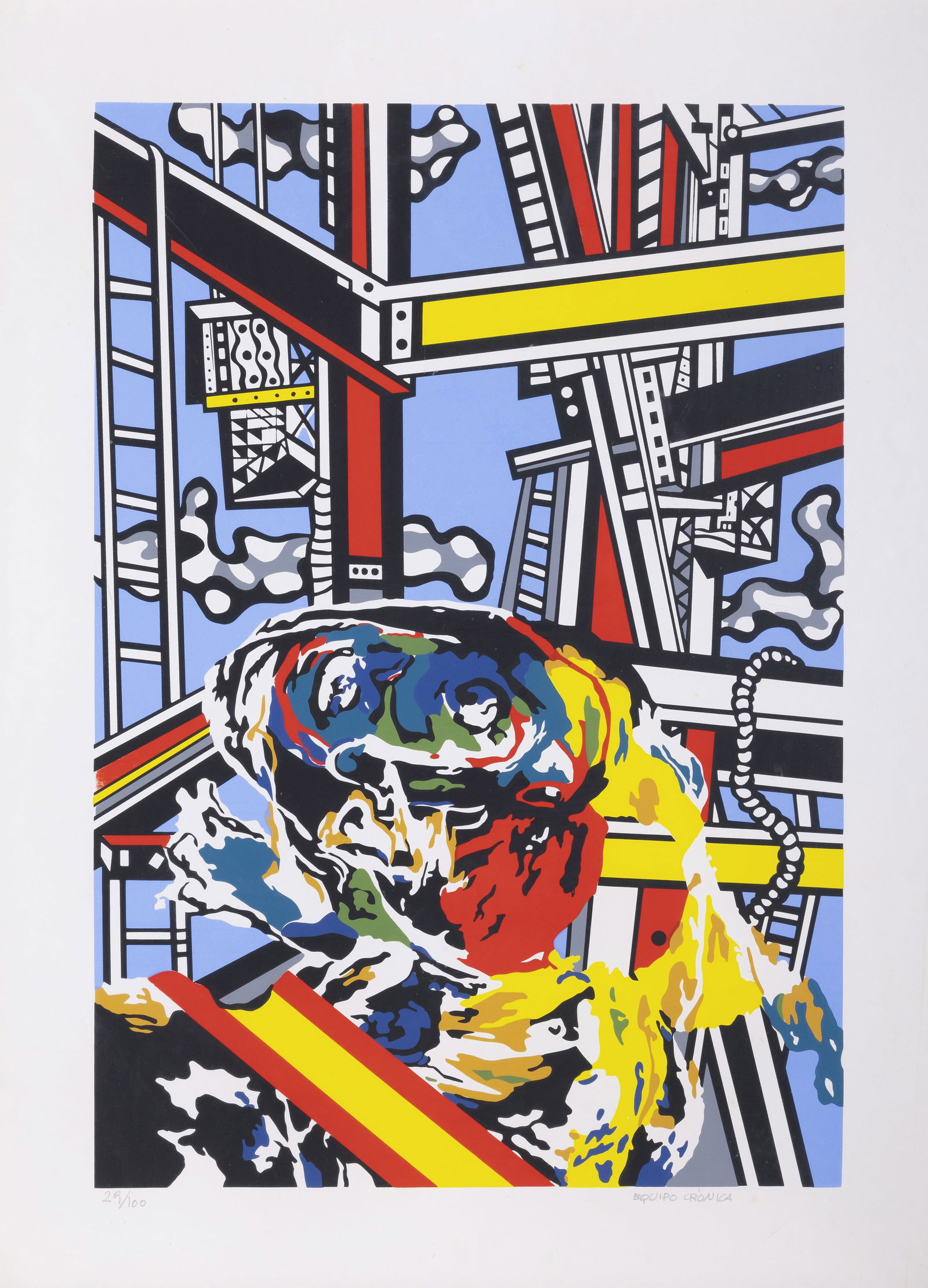 EQUIPO CRONICA (act.1964-1981) - El Construtor (1971): Silkscreen on paper, signed and numbered 29/100. Dim.:75x55.5cm.