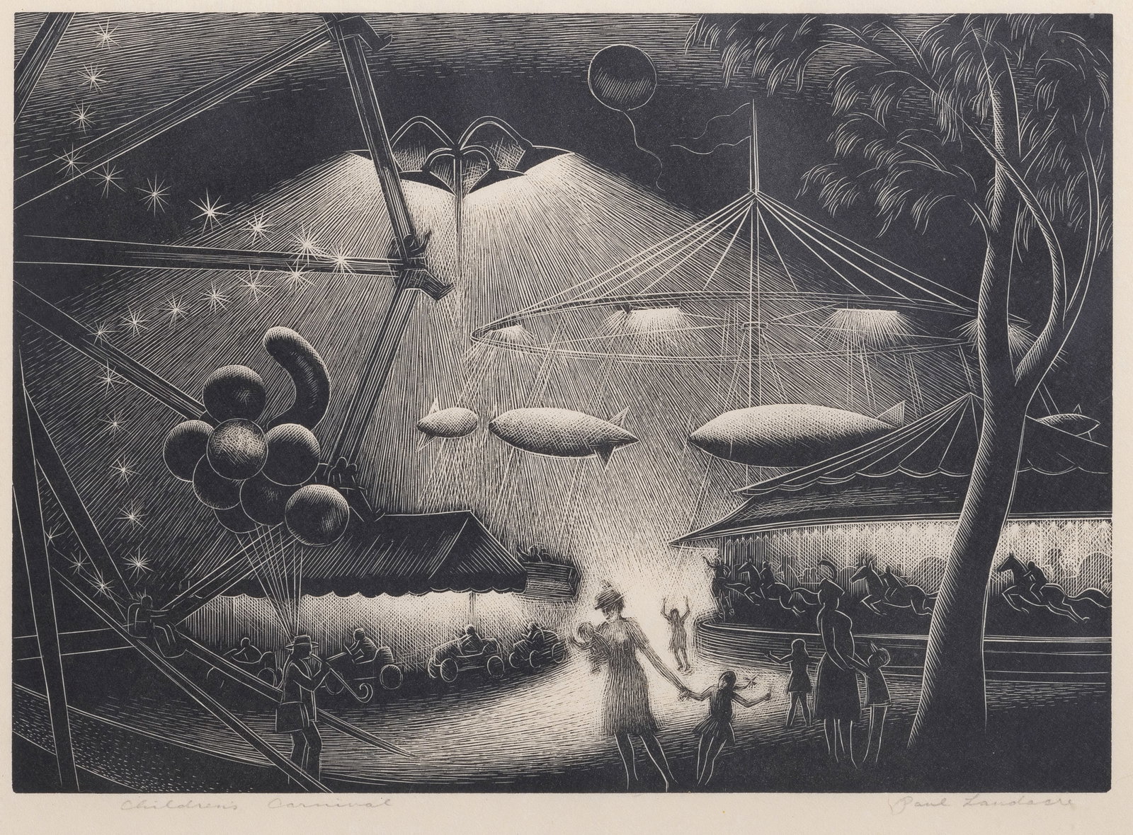 PAUL LANDACRE (1893-1963) - Children's Carnival: United States, woodcut engraving on fine Japanese paper, signed and titled, presumably from edition 265 published by the AAA (American Art Association). Dim.:32x23cm.