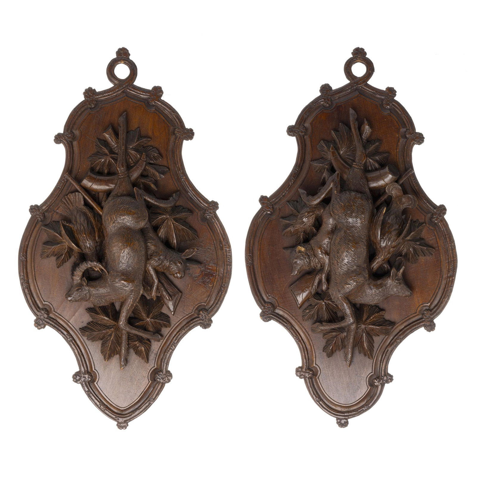 Pair of carved wood hunting plaques (1 of 1)