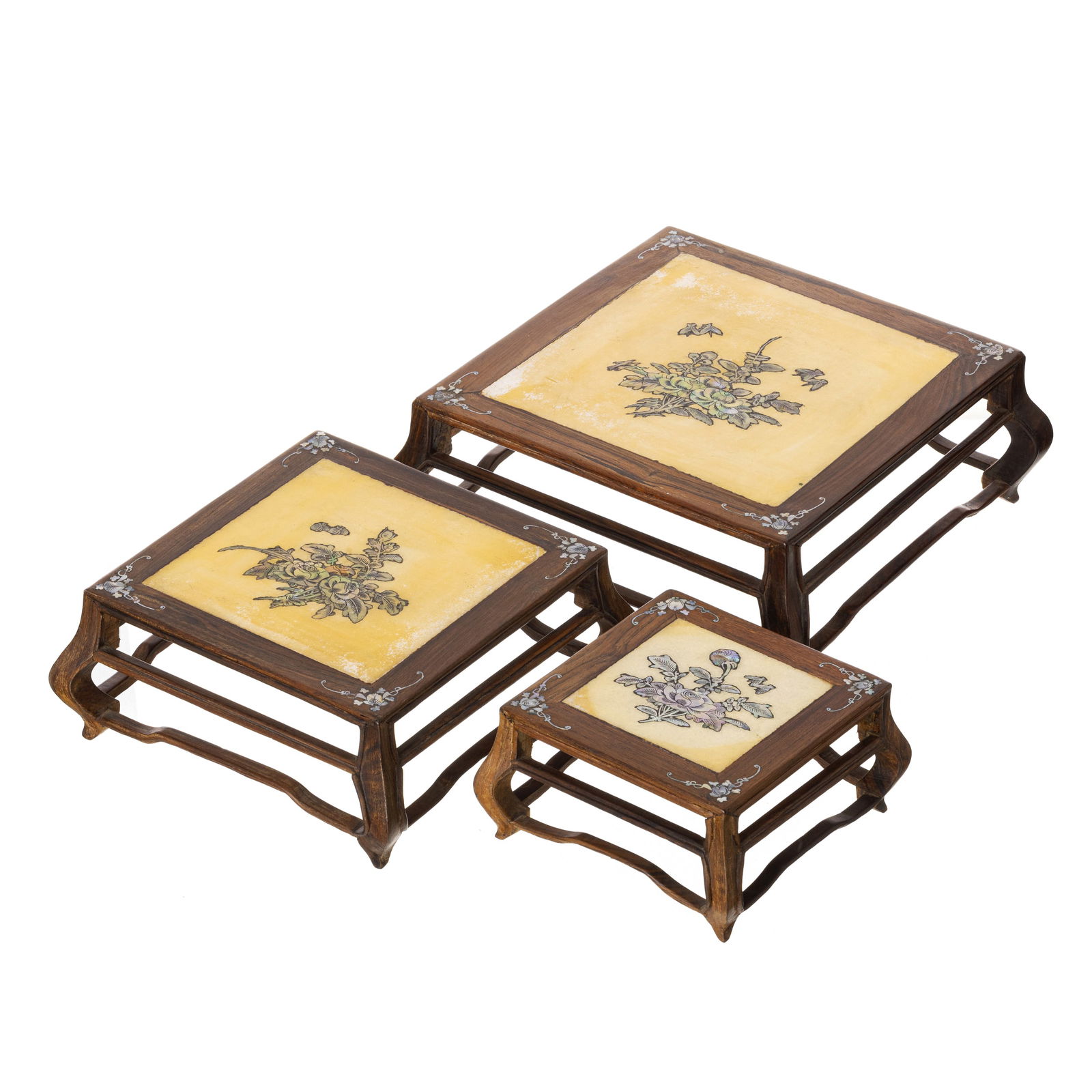 Three Chinese hongmu inlaid stands, Minguo (1 of 1)