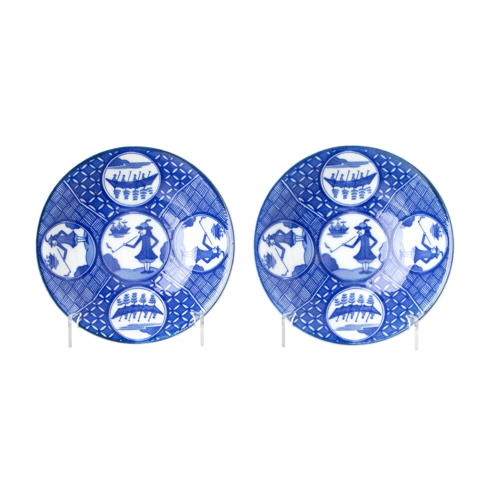 Pair of Japanese porcelain saucers with Dutchmen (1 of 1)