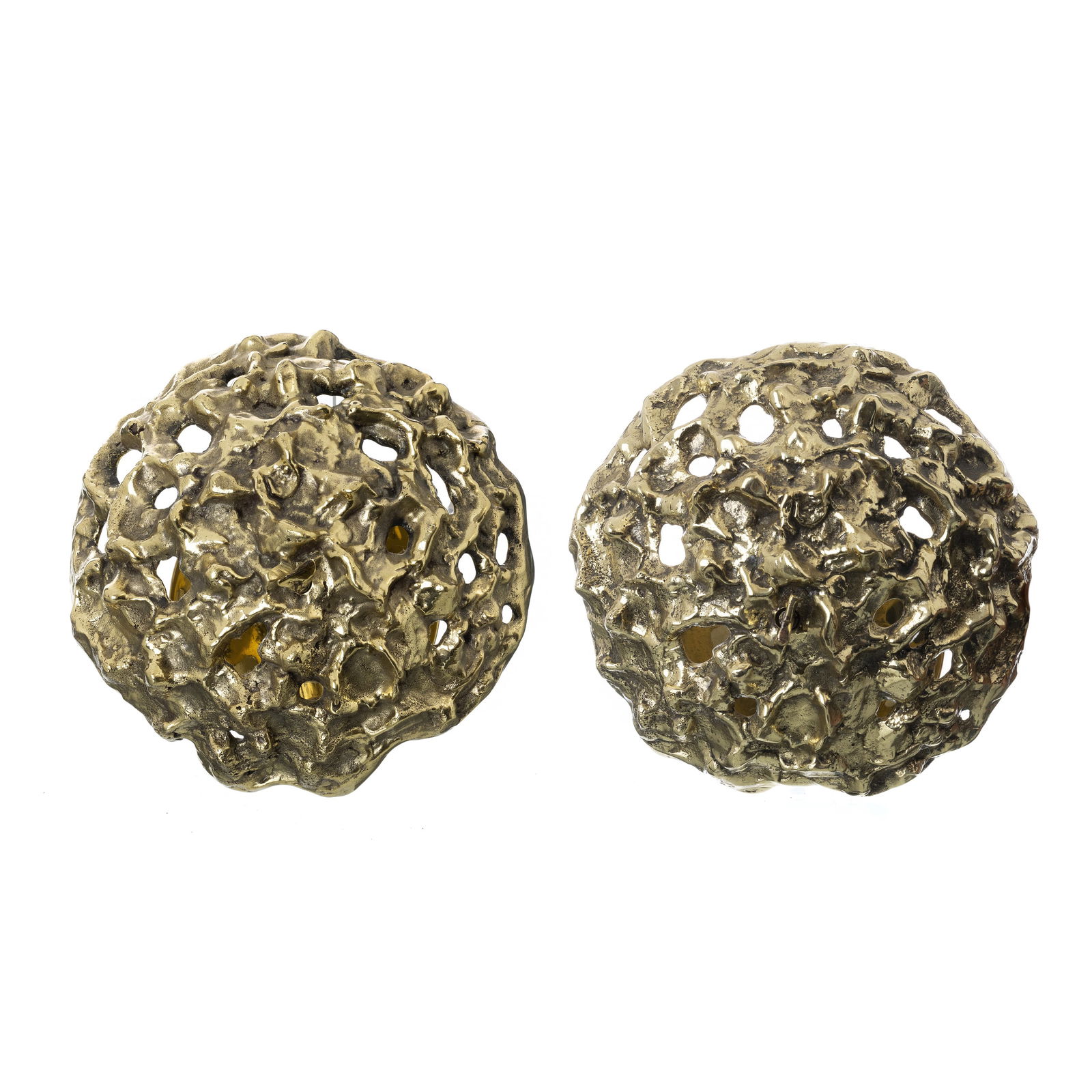 ANGELO BROTTO (1914-2002) - Pair of 'Meteorite' bronze sconces: Italy, c.1960, manufactured by Esperia, pair of sconces in cast bronze. Signs of use. Dim.:19cm.