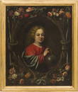 Follower of JAN VAN KESSEL (I) (1626-1679) - Child Jesus Salvatori Mundi on a flower cartouche