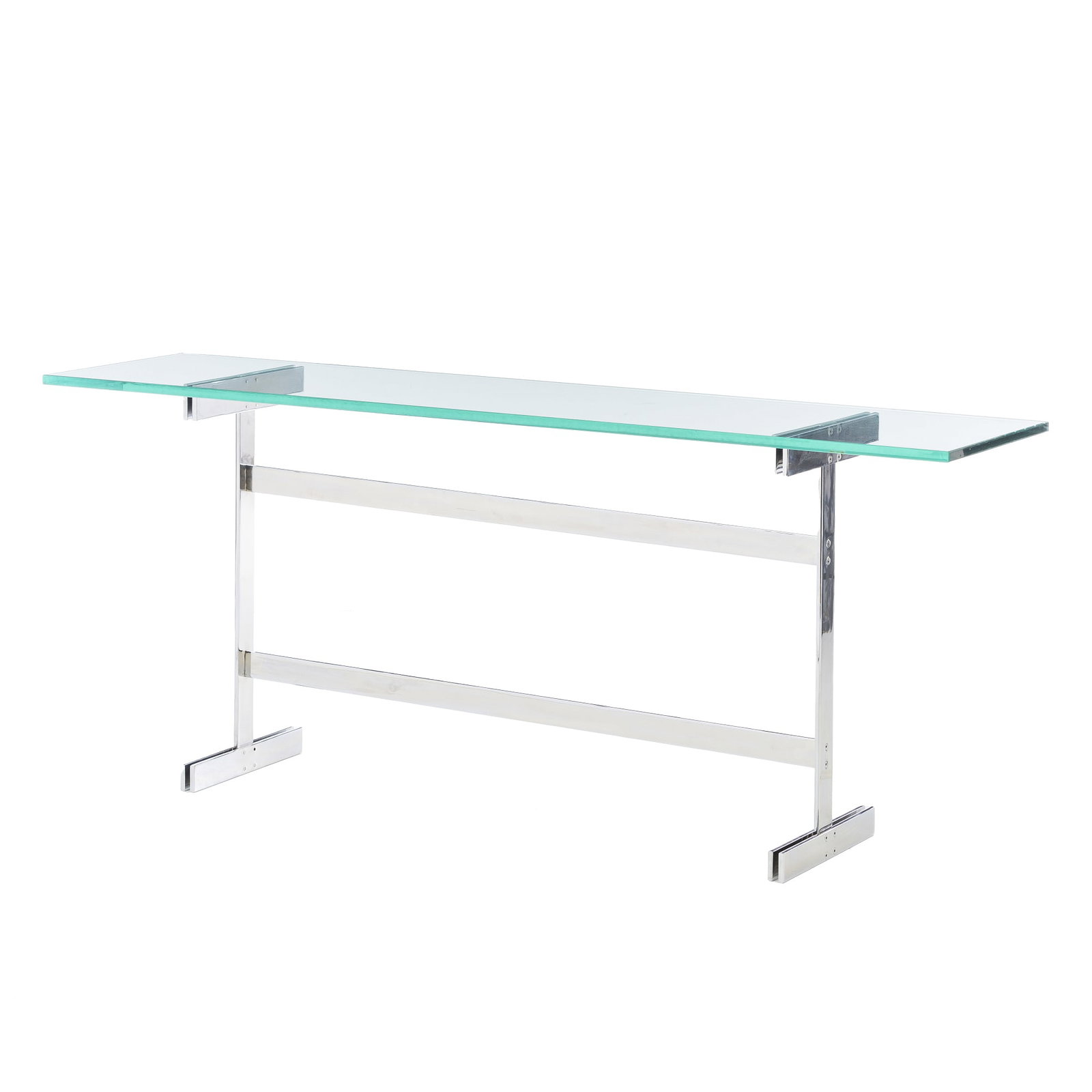JOHN VESEY (1924-1992) - Console table: USA, c.1960, steel console whith glass top. Signs of use. Dim.:74x179.5x40cm.