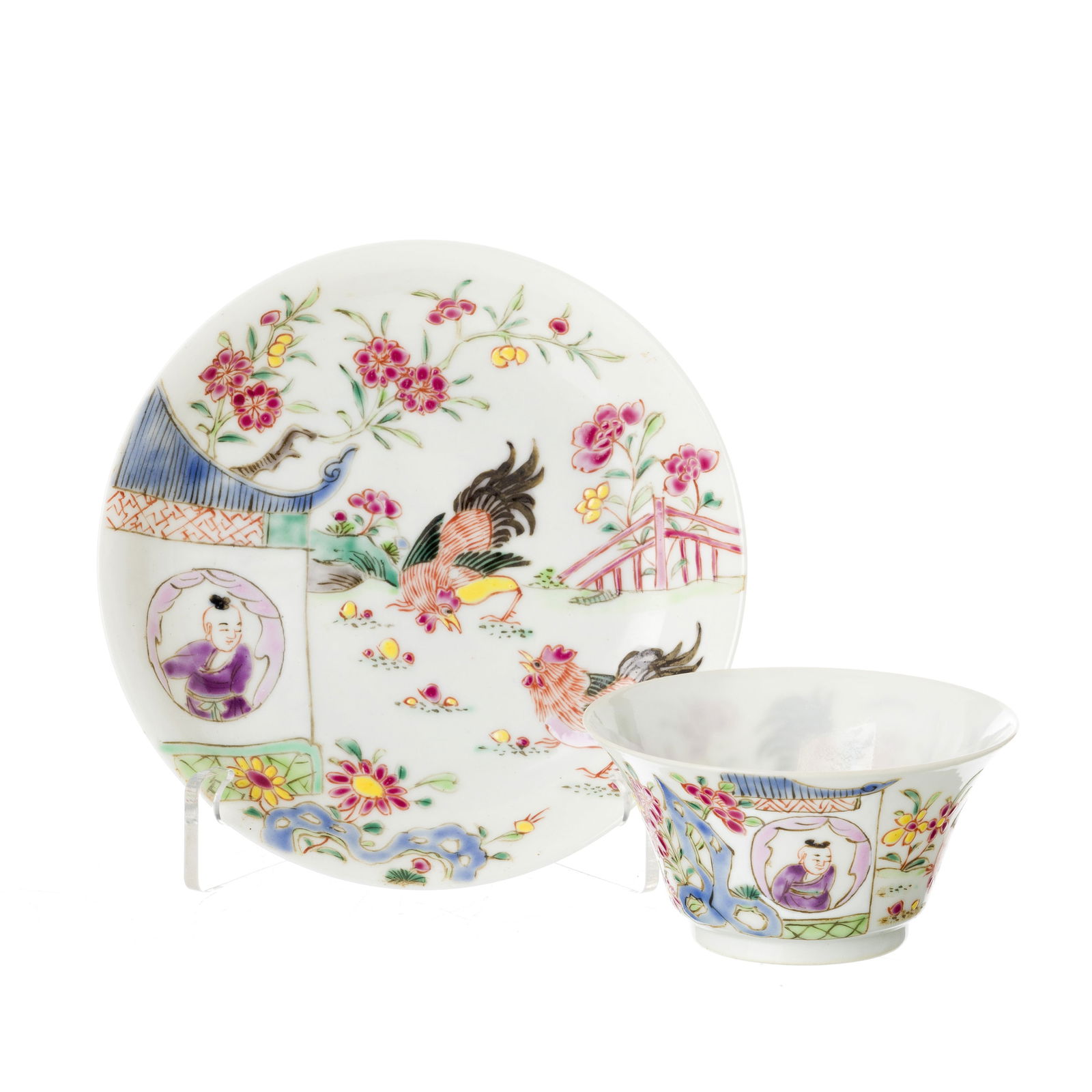 Chinese Porcelain 'rooster' Teacup And Saucer, Yongzheng Auction