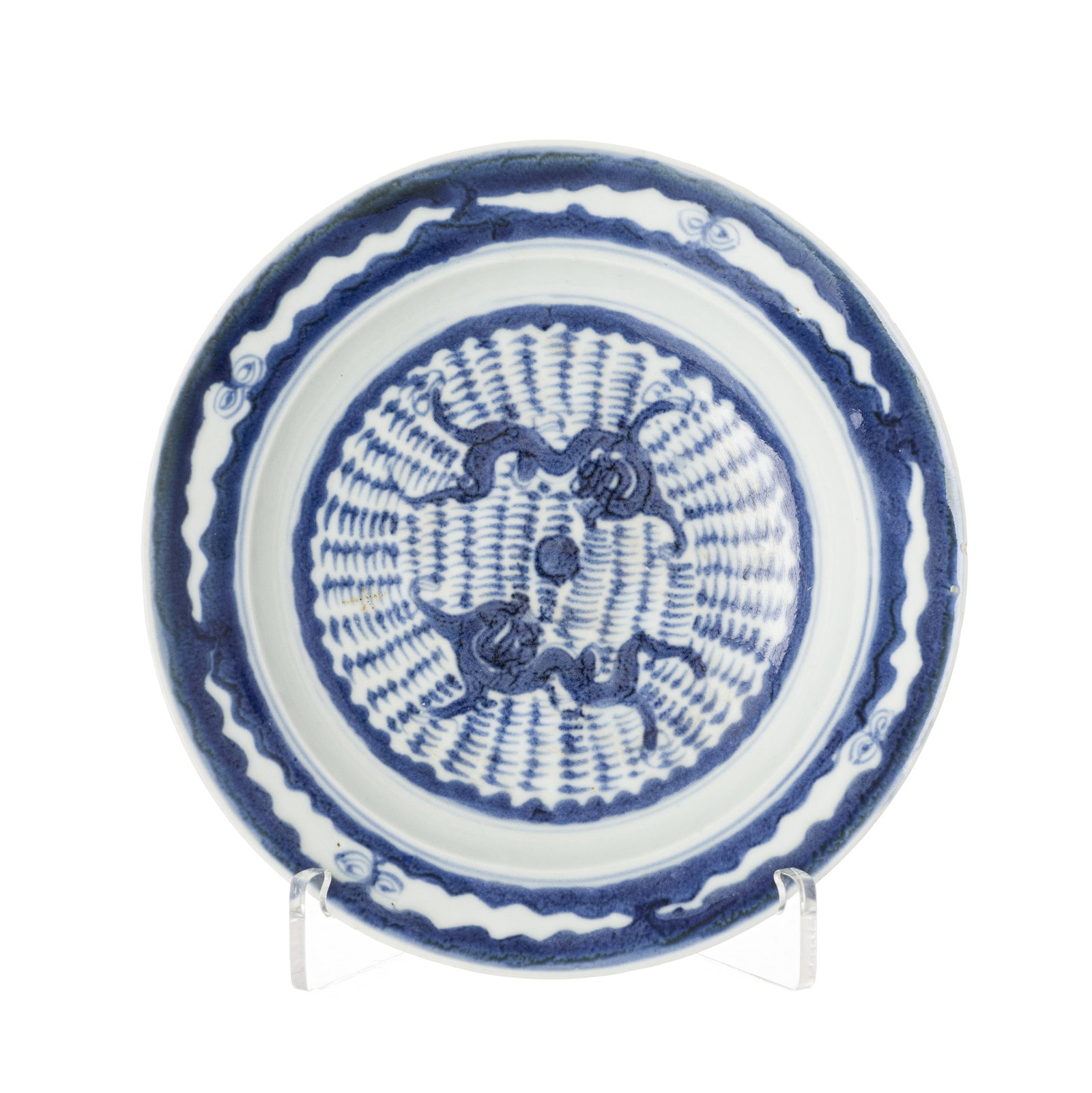 Blue white Chinese porcelain dragon plate (1 of 1)