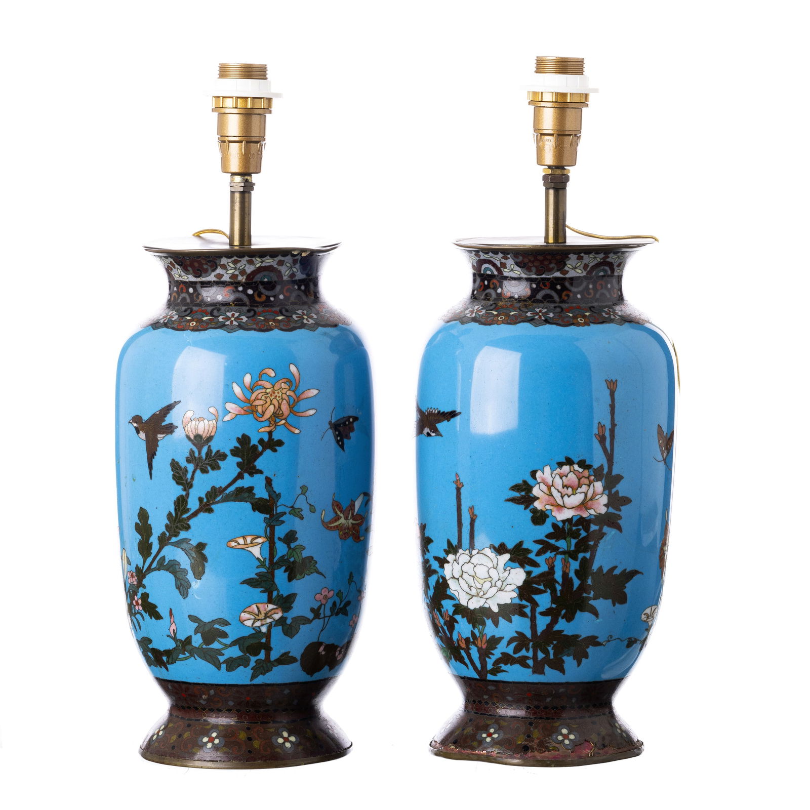 Pair of Japanese cloisonne vases / lamps (1 of 1)