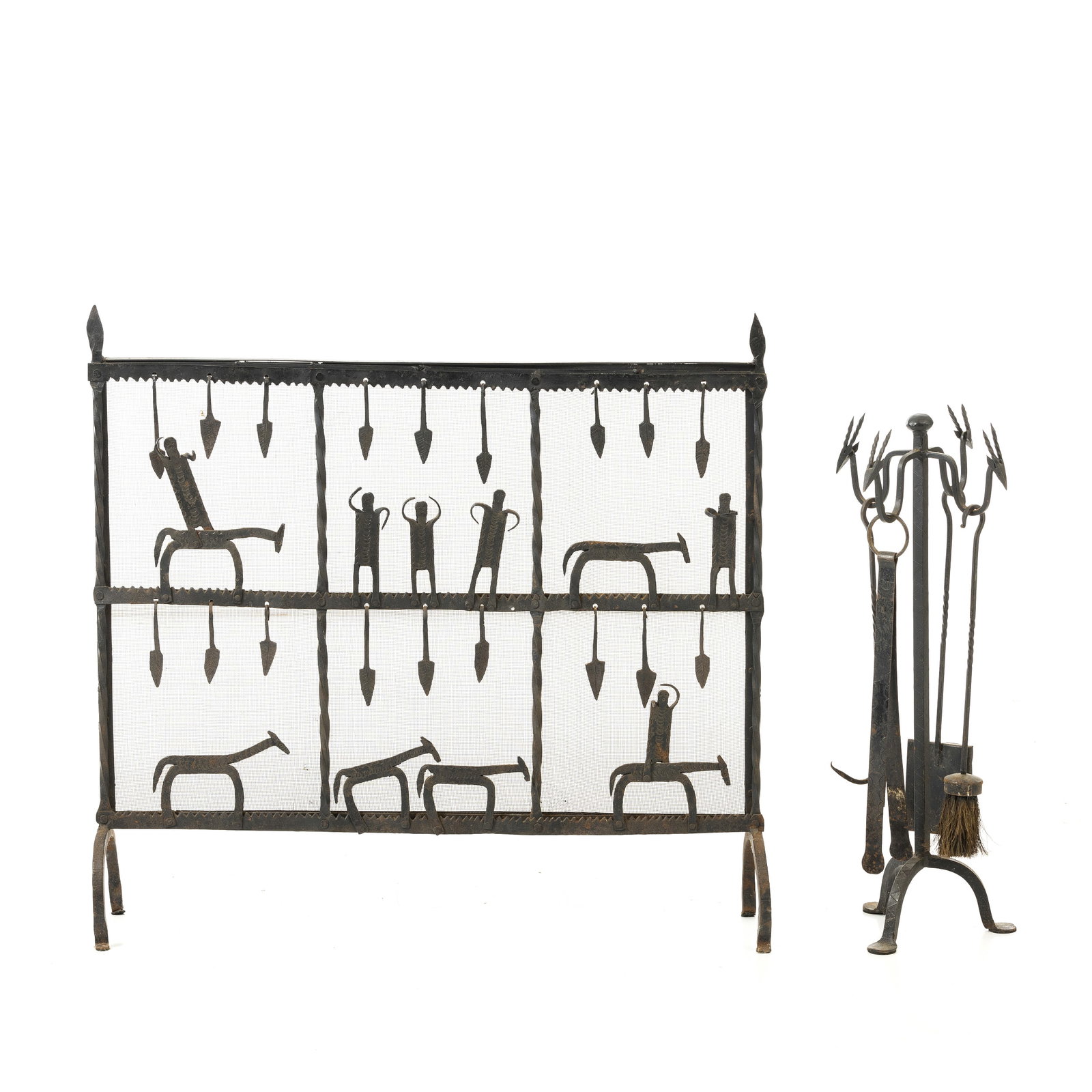 Style of MAROLLES, c.1960 - Fireplace screen with accessories (1 of 1)