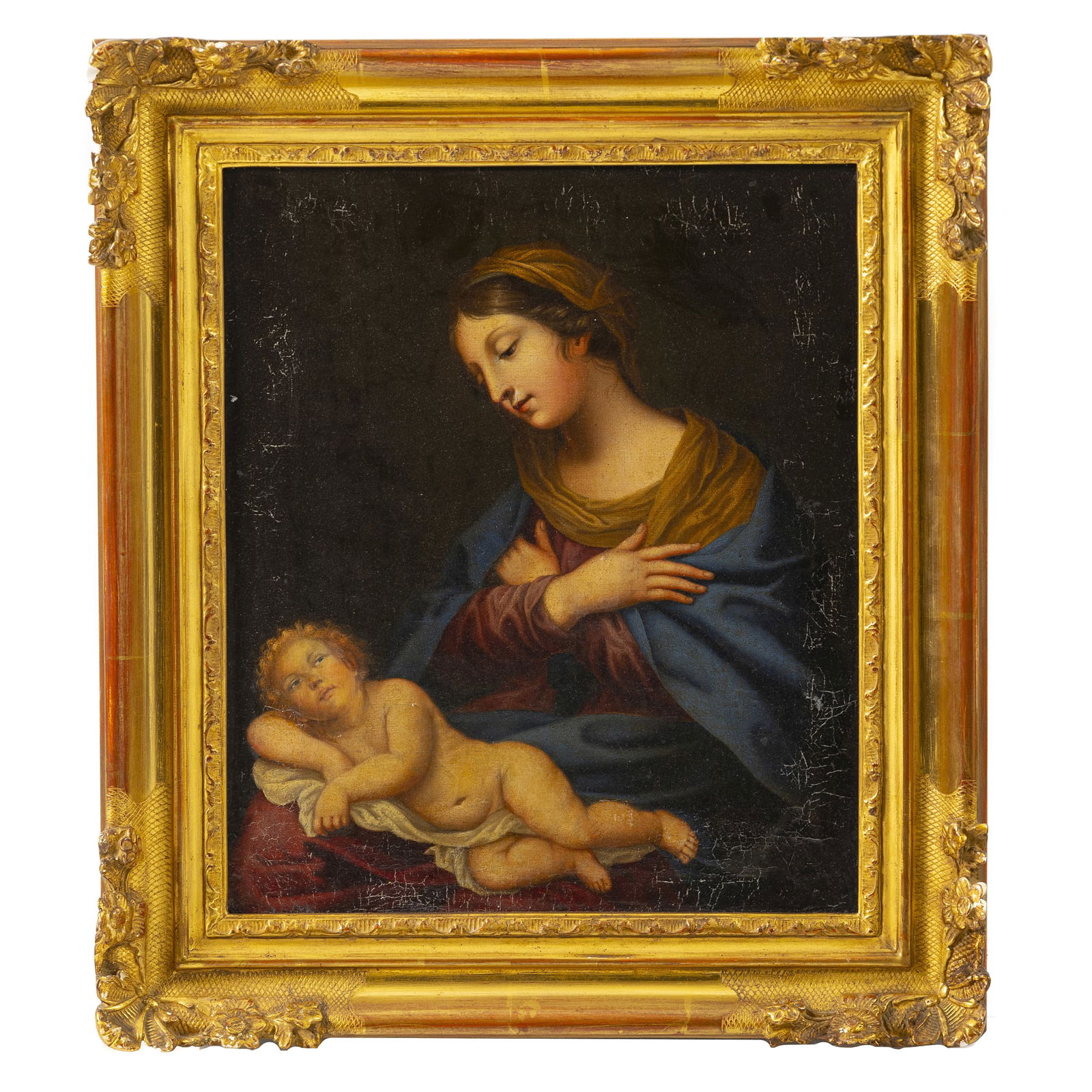 ONORIO MARINARI (Attrib.) - "Madonna y Bambino': Oil on canvas. Signs of use, minor pigment flaws. Dimensions: 34x29cm.