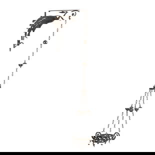 Iron figural chandelier: Europe, 19th century, in wrought iron, embossed and openwork. Signs of use. Dim.: 111.5 cm.