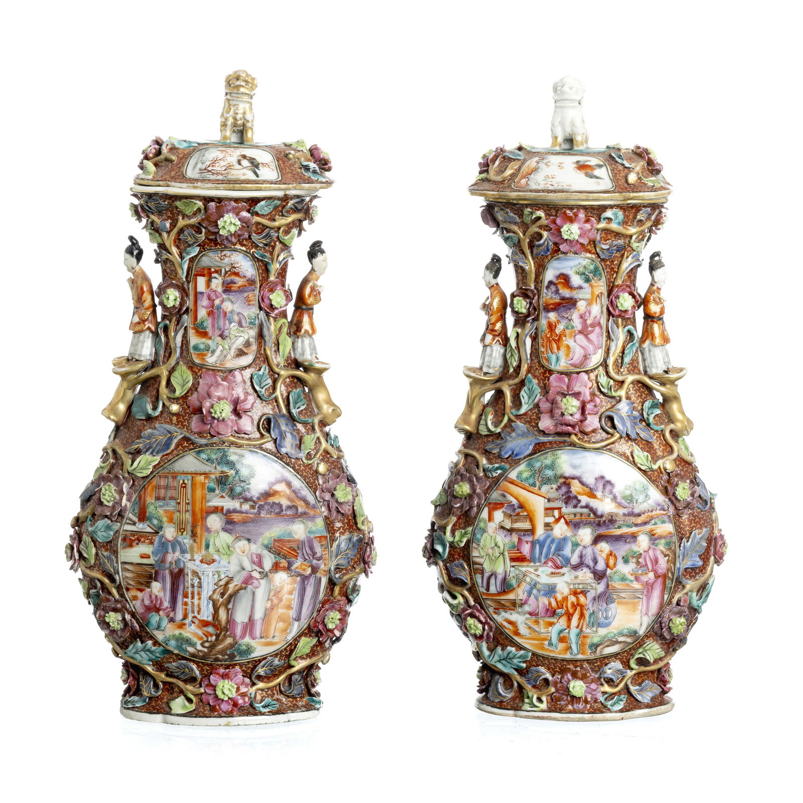 Pair of Chinese porcelain figural lidded vases, Qianlong (1 of 1)
