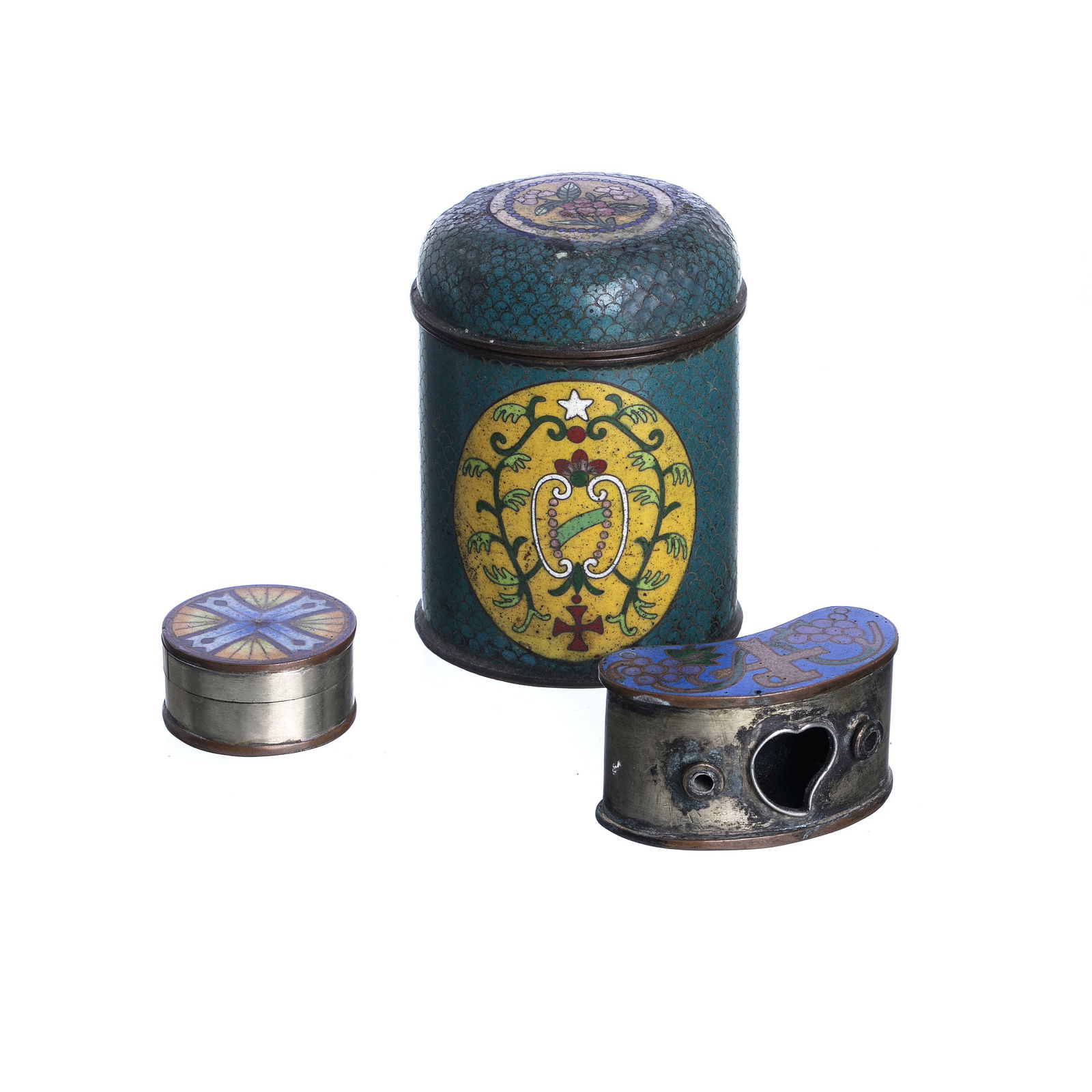 Two Chinese Christian cloisonne boxes and inkwell, 19thC (1 of 1)