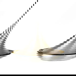 FOG & MORUP - Modernist ceiling lamp: Denmark, c.1960, in brushed aluminum, lacquered on the inside. Electrified. Dim.: 46 cm.