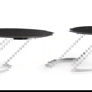 VITTORIO INTROINI, (b.1935) - Oval dining table: Italy, c.1970, circular foot in chromed metal and oval top in polished black marble. Signs of use. Dimensions: 73x180x130cm.
