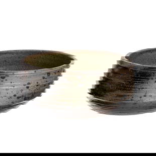 ROBERT DEBLANDER (1924-2010) - Stoneware bowl: France, c.1960-70, moulded and relief pyrite stoneware, wood-fired, partially glazed polychrome decoration in earthy and greenish tones. Marked 'Deblander' on the base. Signs of use. Size: 20.5cm.