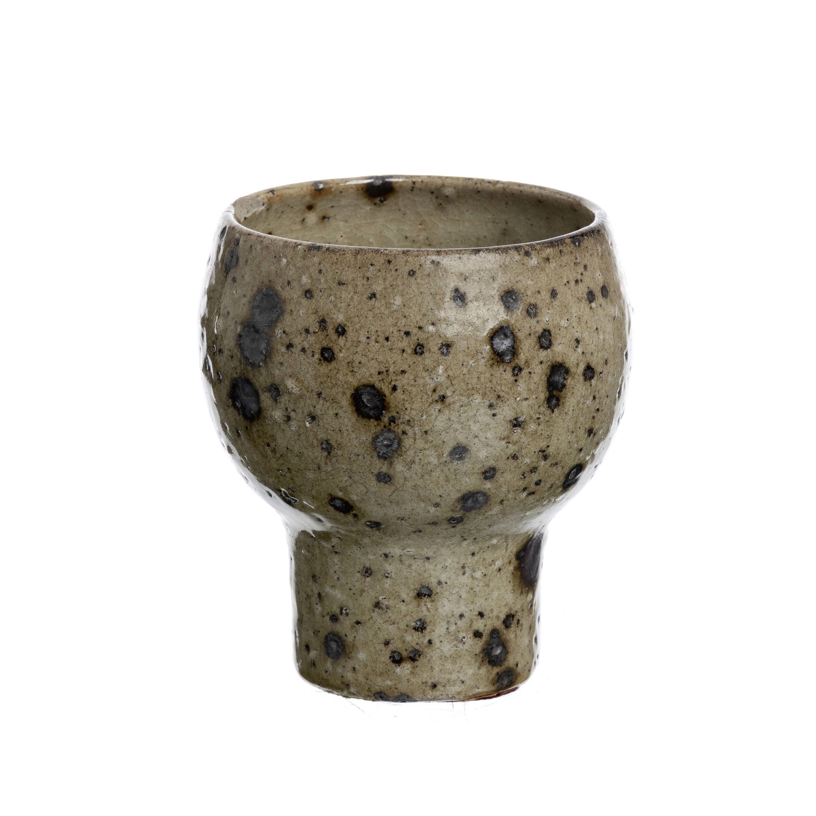 ELISABETH JOULIA (1925-2003) - Stoneware vase: France, c.1970, moulded pyrite stoneware, wood-fired, glazed decoration in greyish earth tones. Signs of use, small chip. Size: 13.5cm.