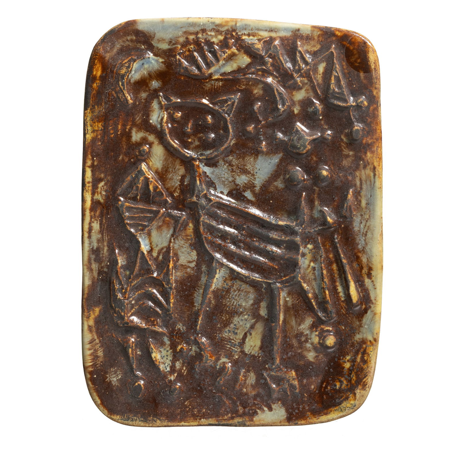 EUGENE FIDLER (1910-1990) - Figurative ceramicsplaque: French ceramics, polychrome decoration in relief representing a cat. Signed on the back and dated 1970. Signs of use. Dimensions: 20x15cm.