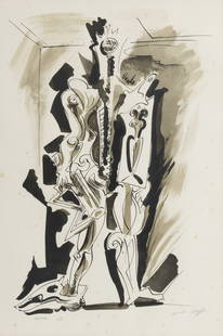ANDRE MASSON (1896-1987) - Abstract Composition with Two Figures (Hommage ? Doroth?a Tanning): Silkscreen on paper, signed and numbered 138/150. Framed. Signs of use, traces of humidity. Size: 59.5x40cm.