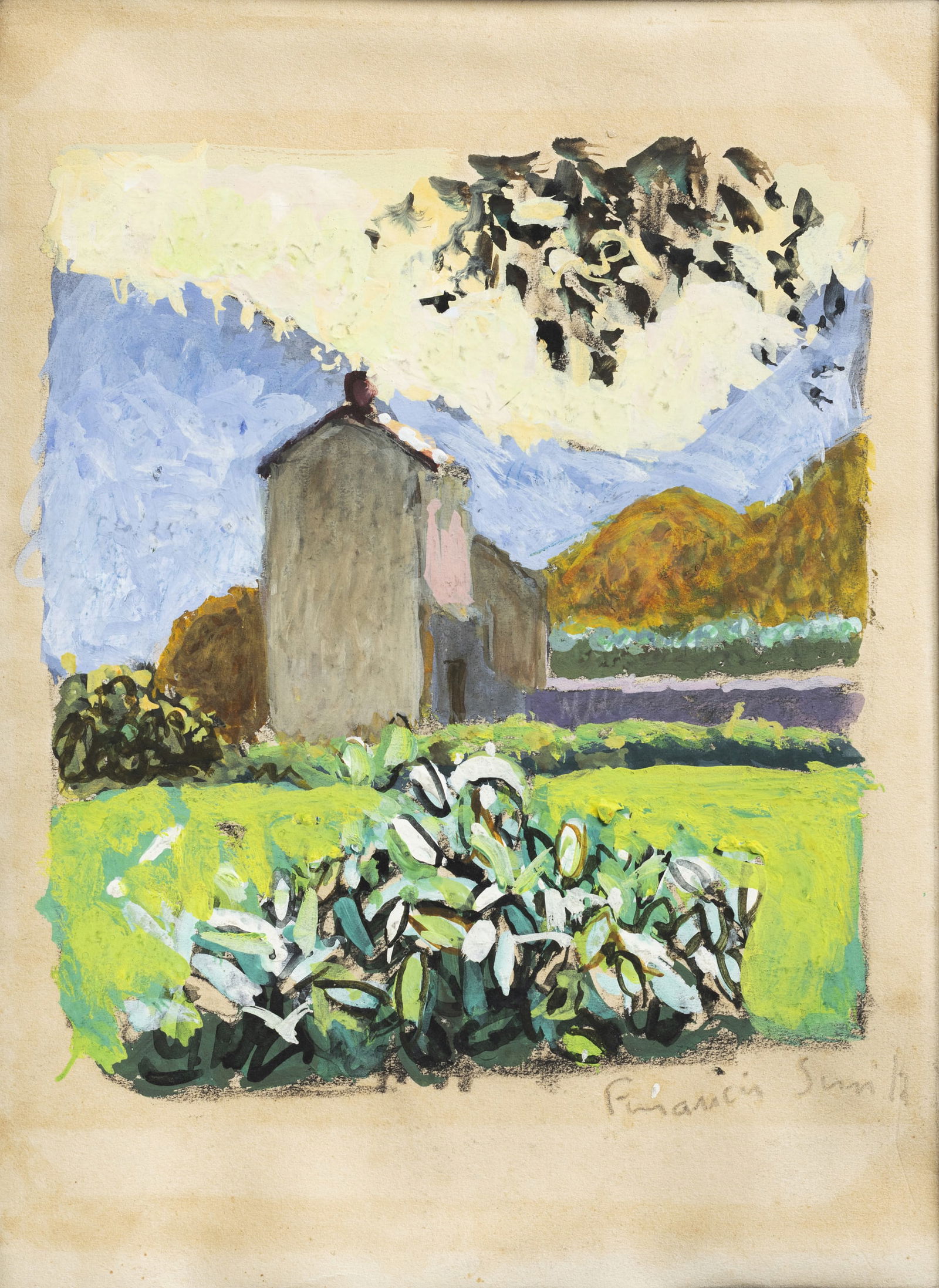 FRANCIS SMITH (1881-1961) - Untitled: Gouache on paper, signed. Framed. Signs of use. Size: 17.5x13cm.