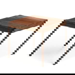 DANISH WORK, c.1960 - Side table: Denmark, c.1960, in rosewood and rosewood veneer. Signs of use. Dimensions: 51.5x60.5x60.5cm.