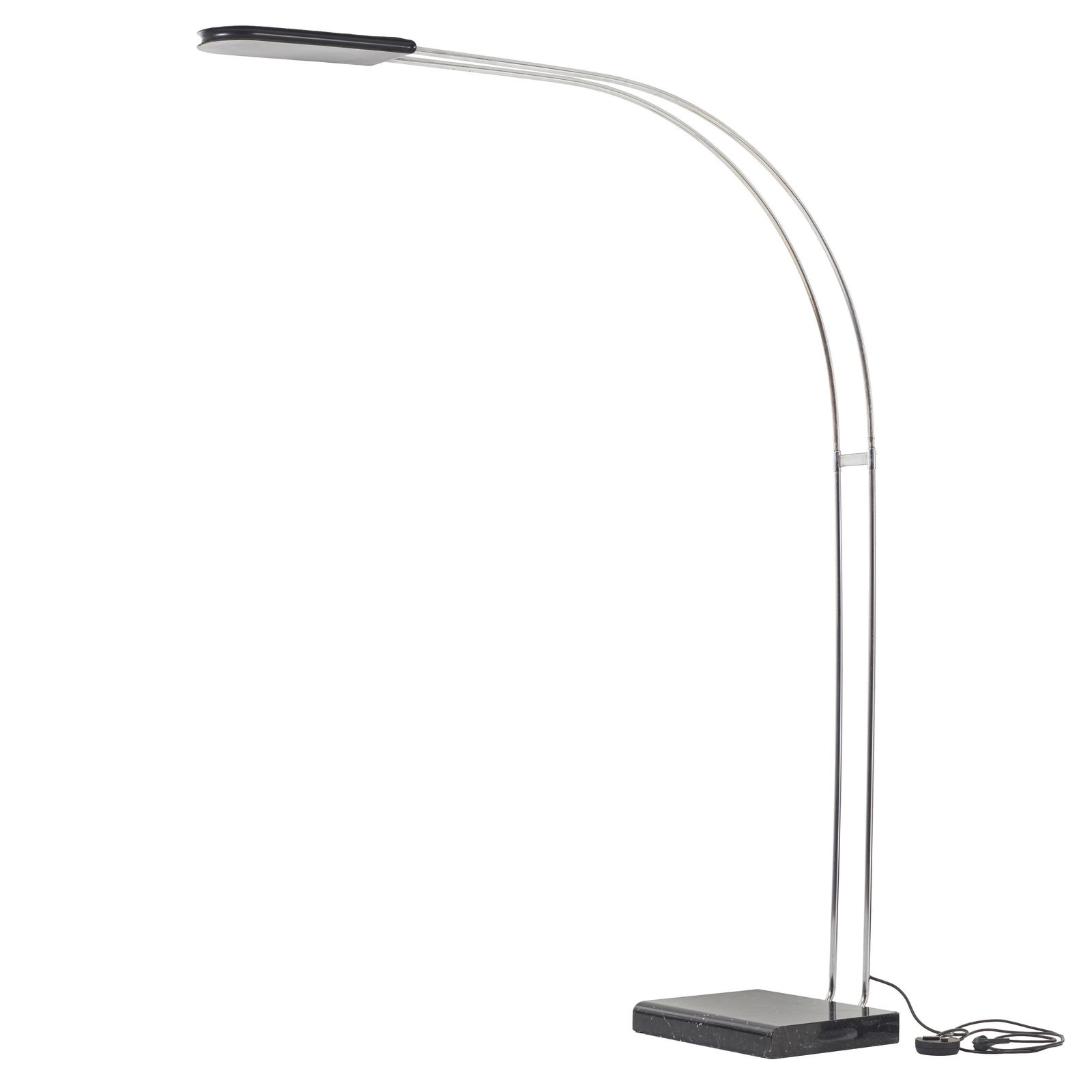 BRUNO GECCHELIN (b. 1939) - 'Gesto' floor lamp: Italy, c. 1970, black marble base, chrome metal frame, black-lacquered metal shade, designed by Bruno Gecchelin. Electrified. Oxidation and marble with chips. Dim.: 219.5cm.