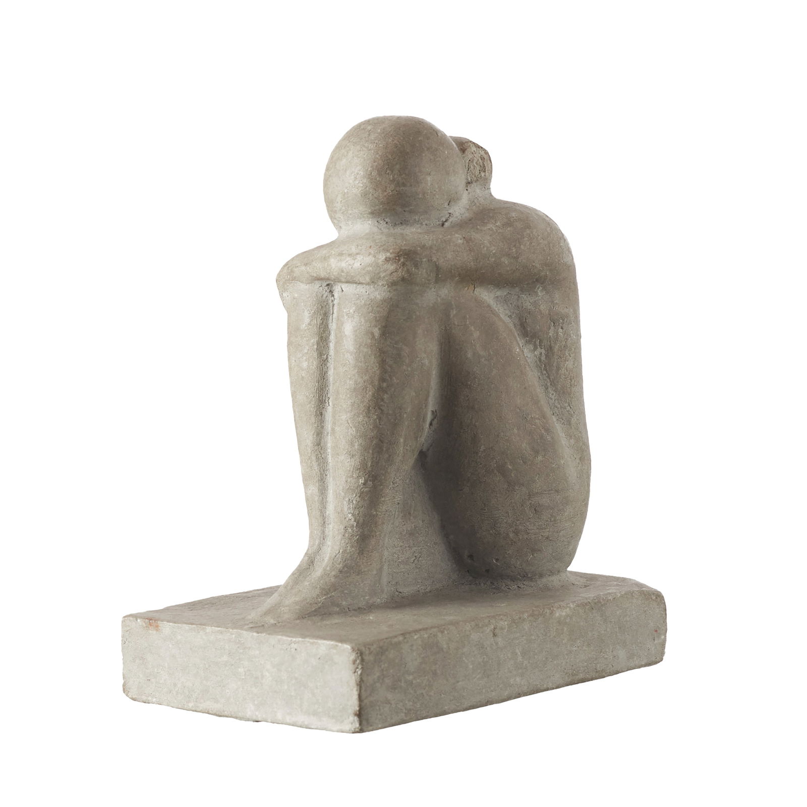 EUROPEAN SCHOOL, c.1930 - 'Seated Woman': Limestone sculpture depicting a seated woman embracing her knees. Minor flaws, signs of use. Dim.: 15.5cm.