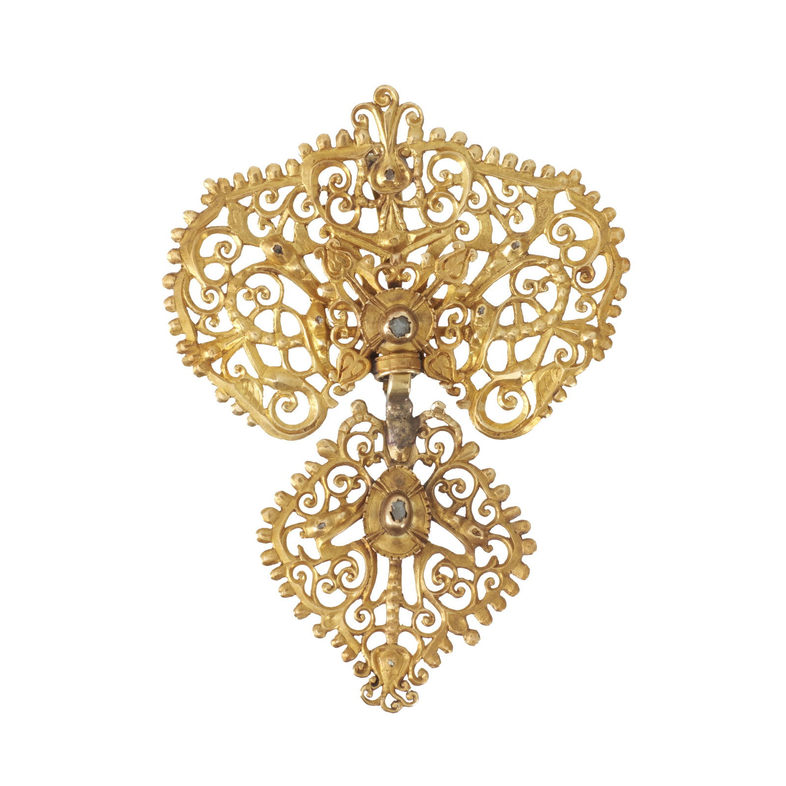 Gold bow set with gemstones, 19thC (1 of 1)