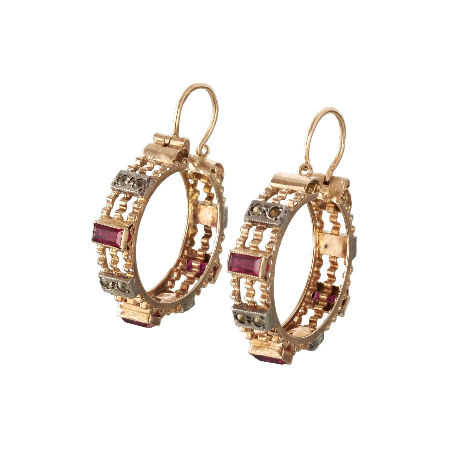Pair of yellow and white gold hoop earrings with stones (1 of 1)