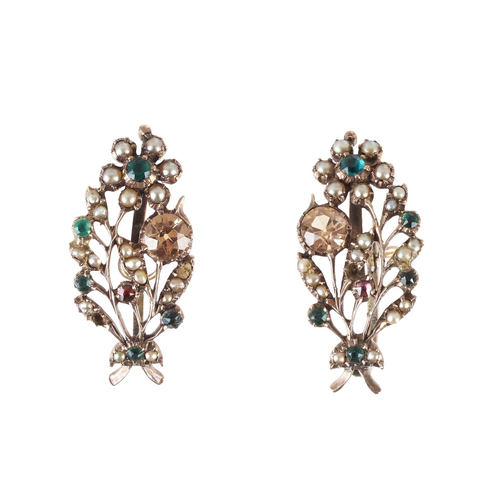 Pair of gold earrings with stones and pearls (1 of 1)