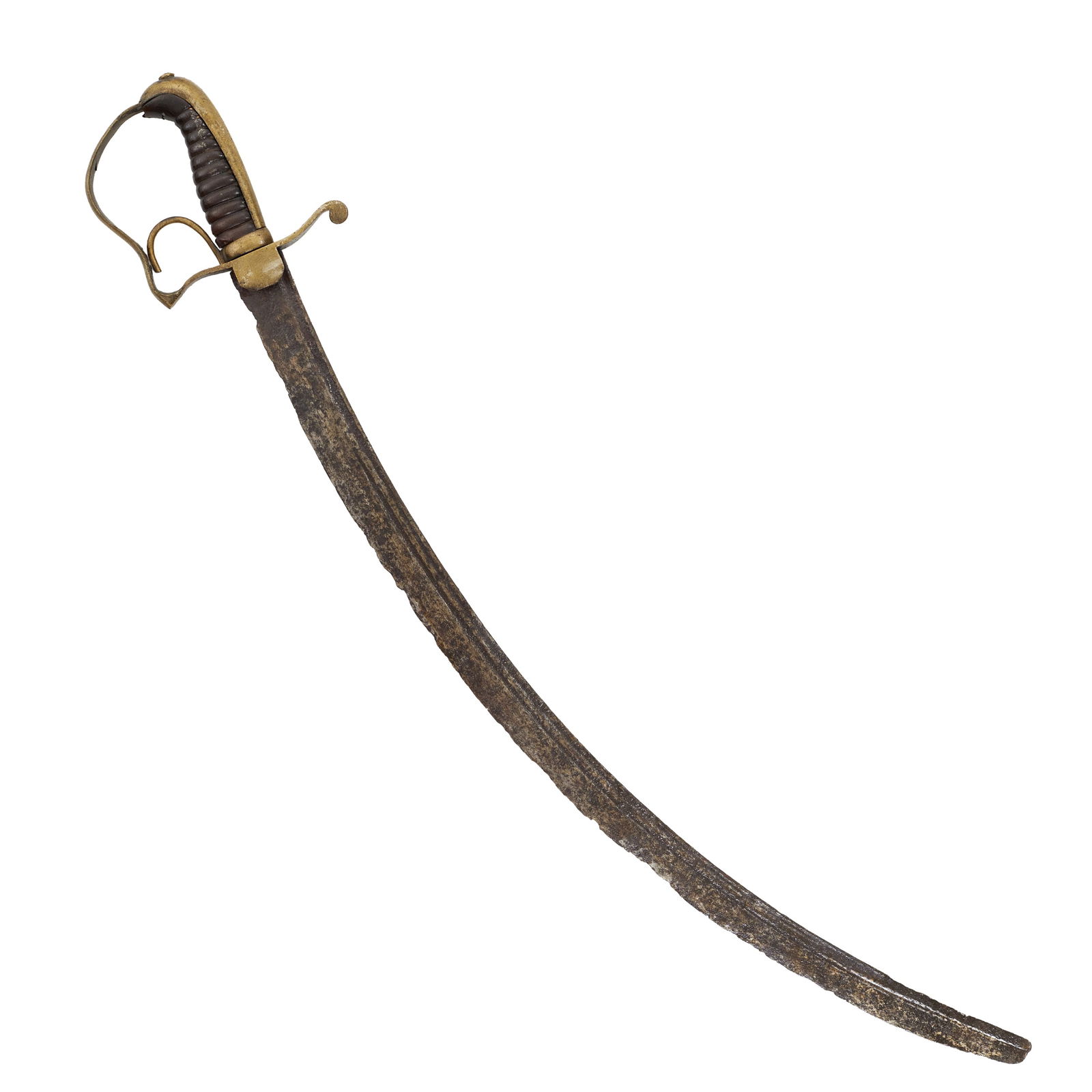 Portuguese saber from the first half of the 19th century.: Late version of the 1806 regulation model for officers of the Army Corps of Engineers and General Staff, from Ensign to Colonel. Stirrup guard, helmet and ferrule in brass, horn hilt, curved single-ed