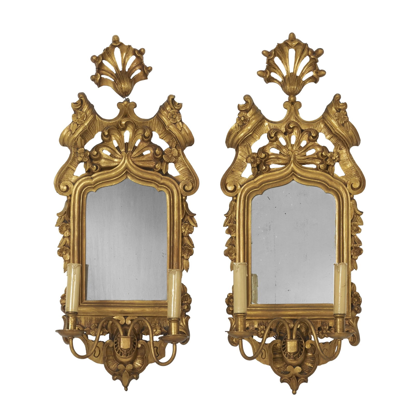Pair of gilded wall sconces with mirror (1 of 1)