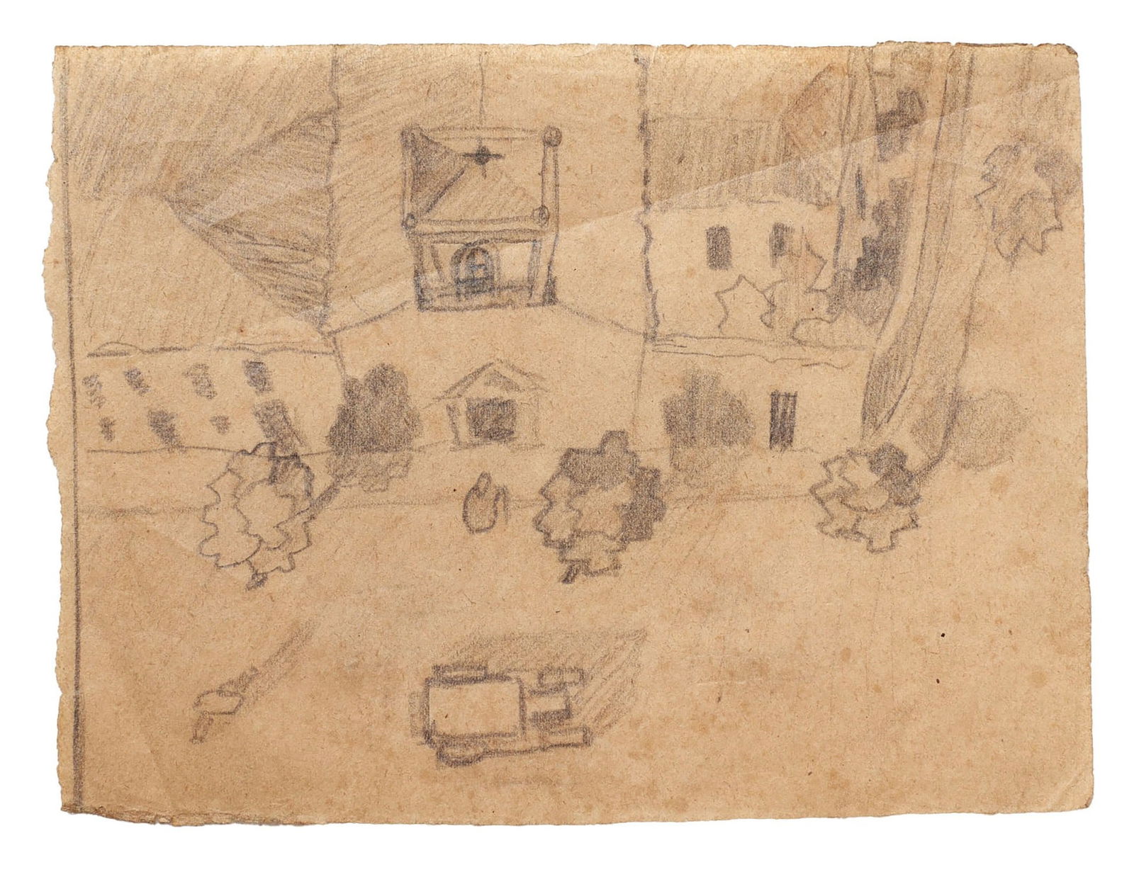 DOMINGUEZ ALVAREZ (1906-1942) - Preparatory sketch 'Church and Houses' (1 of 1)