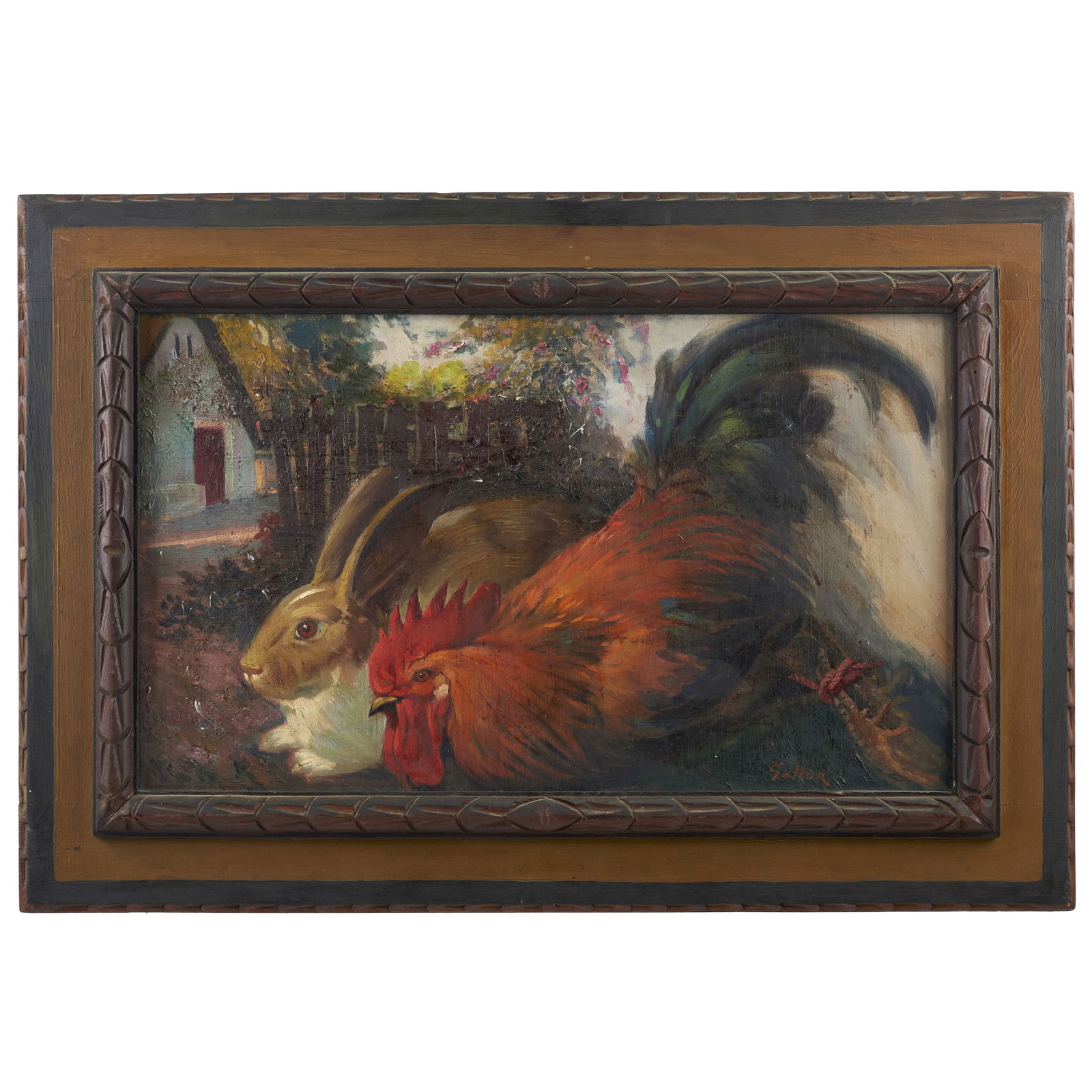 SPANISH SCHOOL, 19thC - 'Rooster and hare' (1 of 1)