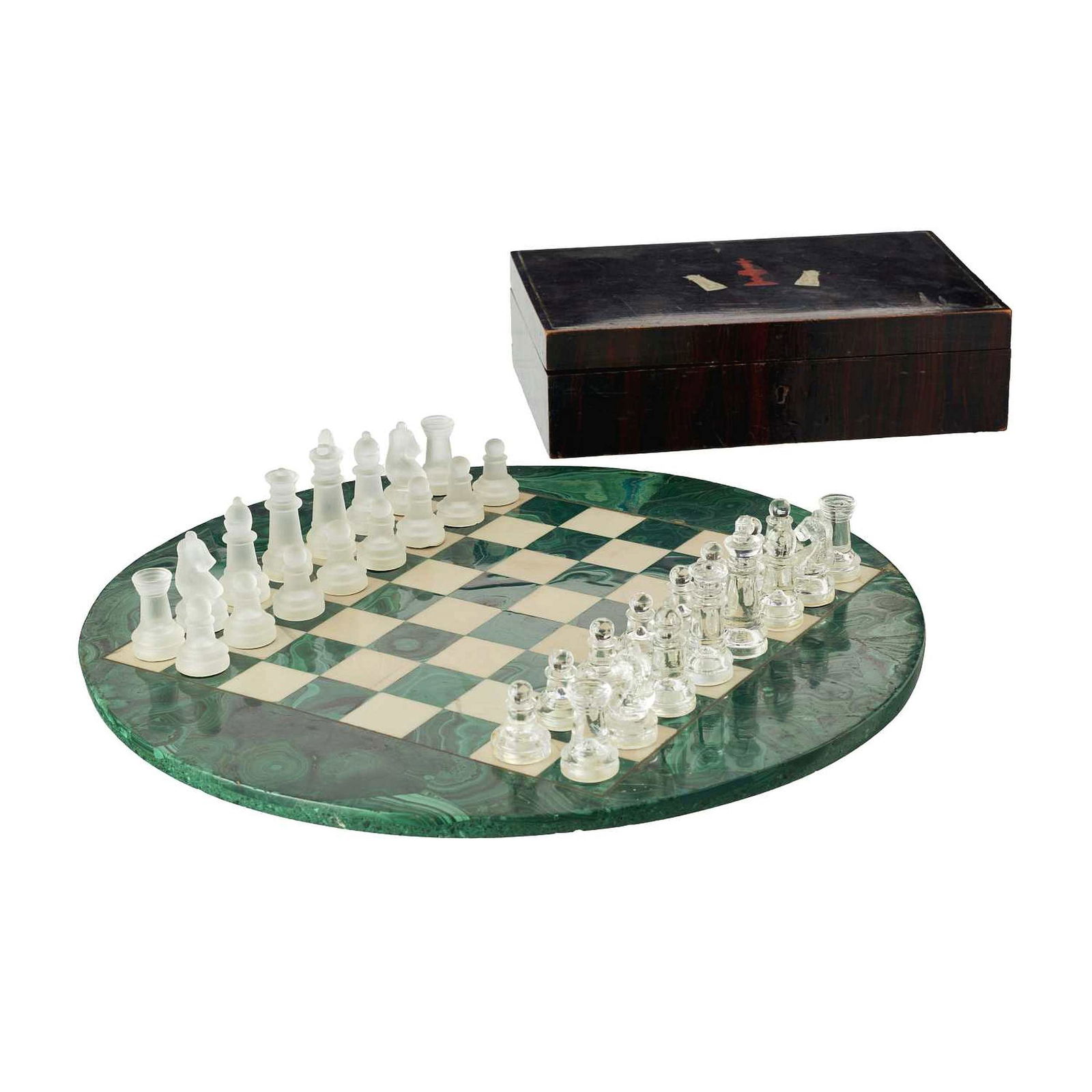 Chess set in malachite and marble with crystal pieces (1 of 1)