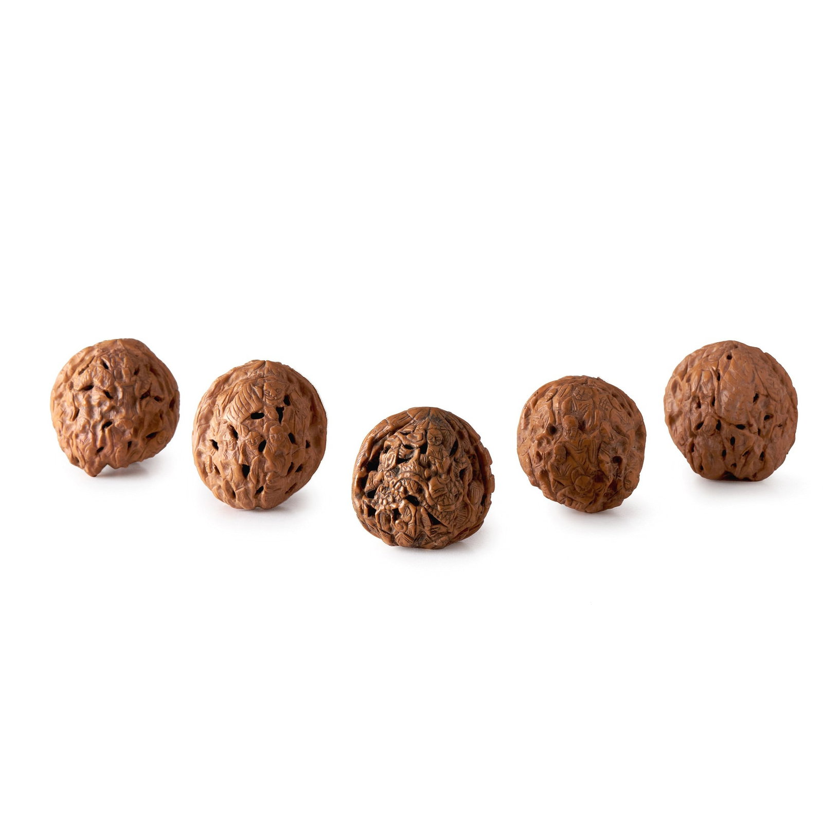 Five Chinese 'lohan' carved walnuts (1 of 2)