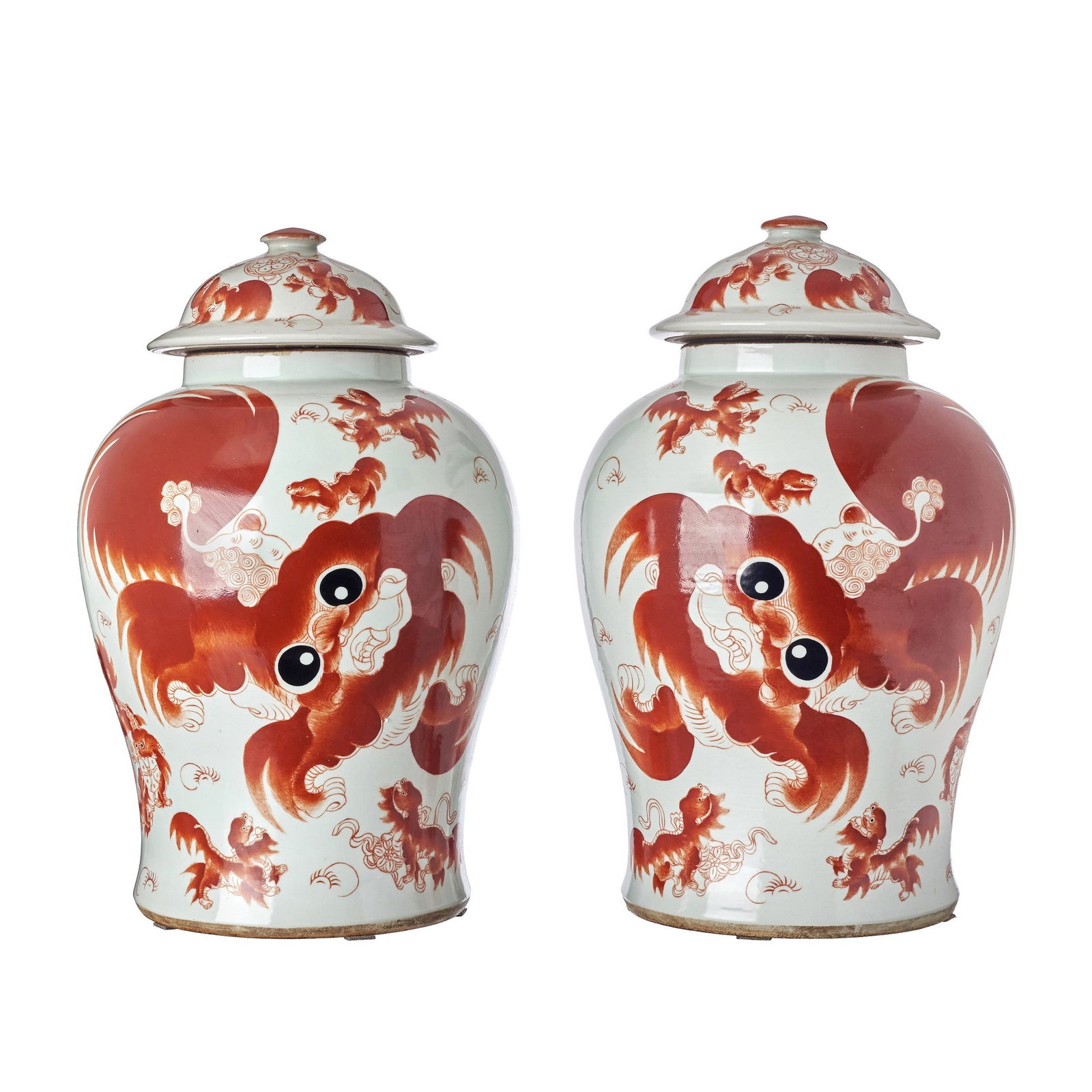 Pair of Chinese porcelain Shizi ginger lidded pots, Minguo (1 of 1)