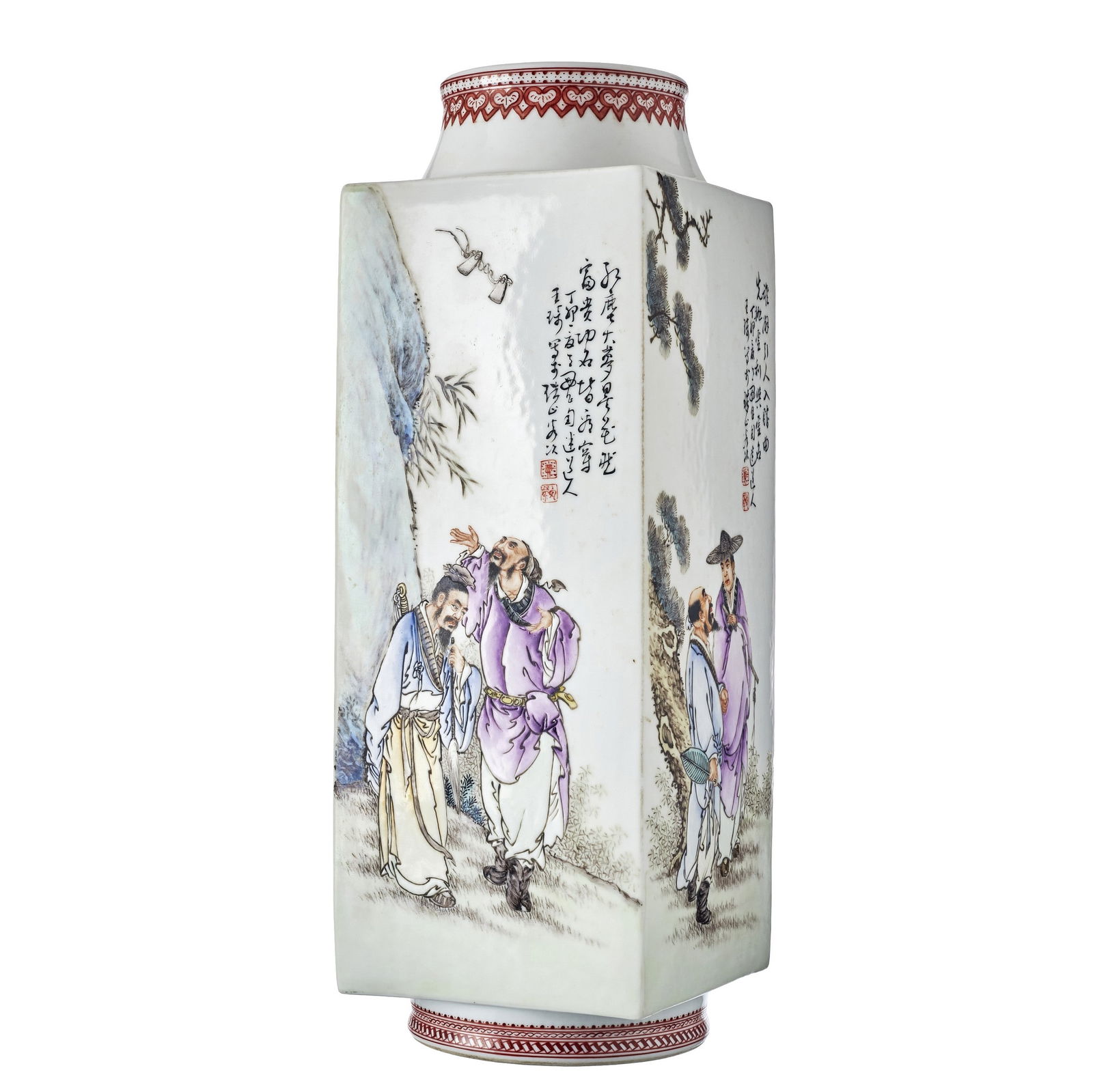 Large 'immortals' 'cong' vase in Chinese porcelain, Republic (1 of 1)