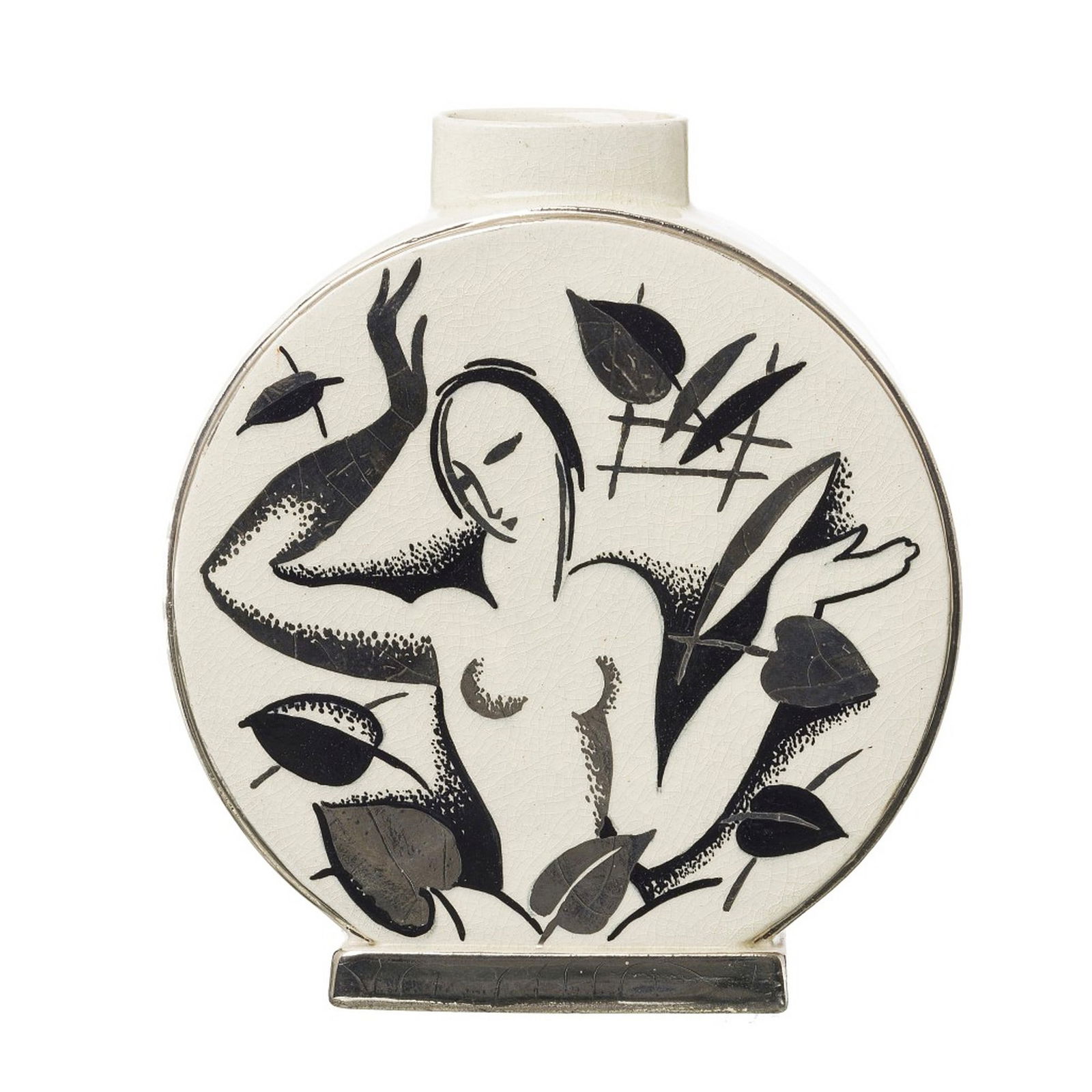 GATELER - 'Figures' vase: Round ceramic vase, polychromatic and metallic decoration, representing figures and plant motifs. Mark on the base 'gateler'. Signs of use, cracking, hair. Dim.:25cm.