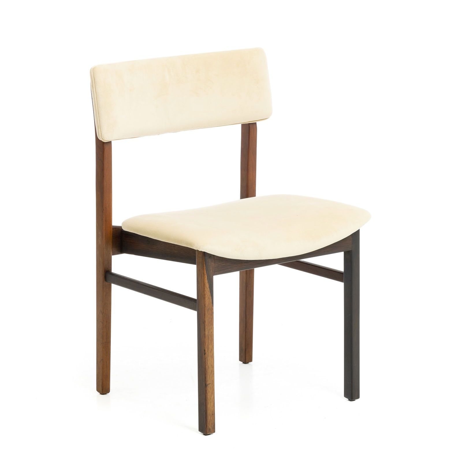 DANISH WORK, c.1960 - Rosewood chair: Denmark, c.1960, rosewood frame, cream suede upholstery. Signs of use. Dimensions: 78x51x50cm.