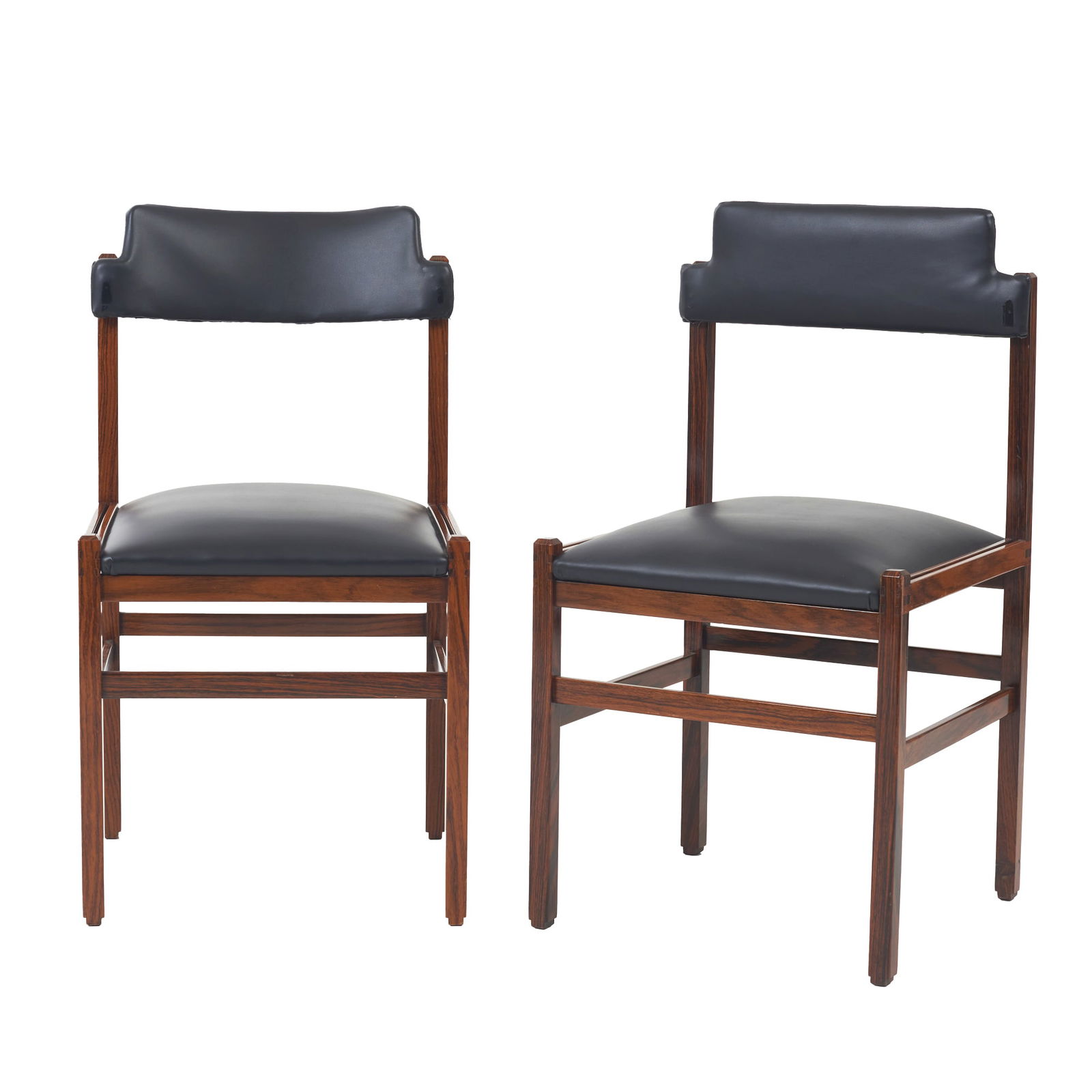 Brazilian Work, c. 1960/70 - Pair of modernist chairs: Brazil, c.1960/70, in rosewood, leather upholstery. Signs of use, backrest one chair re-upholstered. Dim.: 83x45x44cm.