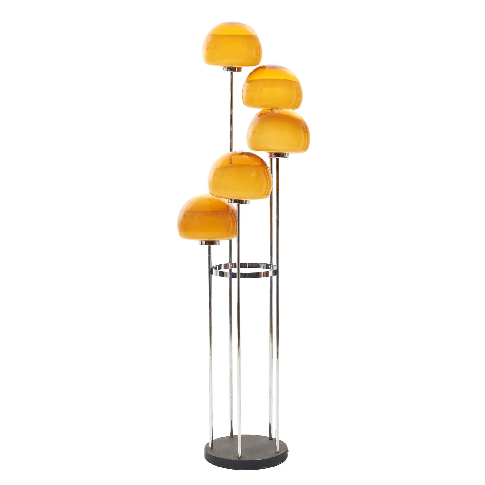 GUZZINI - Floor lamp: Italy, c.1970, chrome metal frame, Murano glass lampshades. Signs of use. Dim.: 158cm.