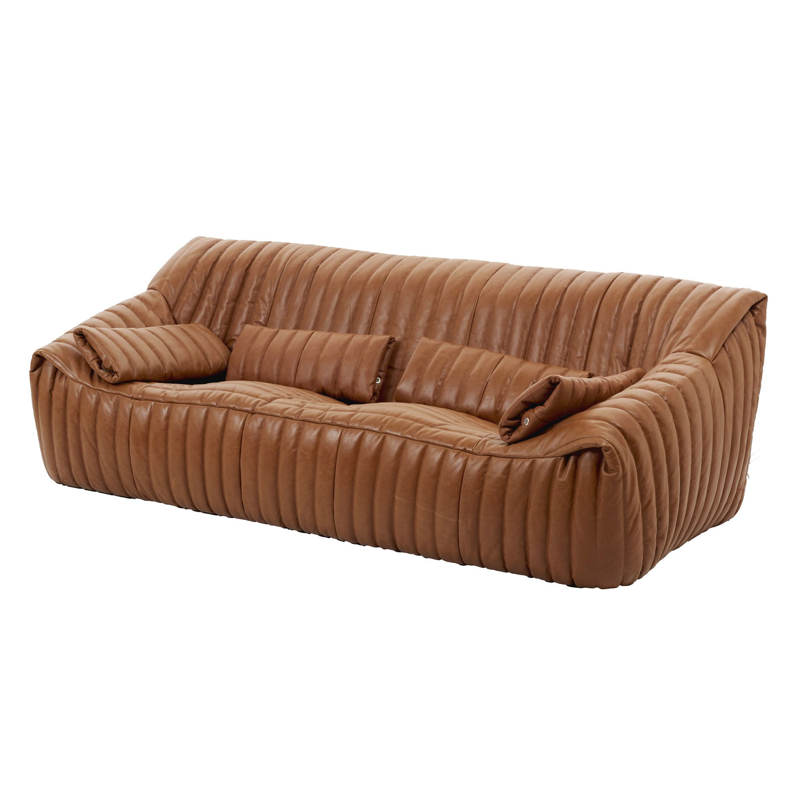 ANNIE HIERONIMUS (b.1945) / LIGNE ROSET - 'Sandra' three-seater sofa: France, c.1970, three-seater foam sofa upholstered in brown leather, designed by Annie Hieronimus for Ligne Roset. Marked. Dim.: 100x205x68cm.