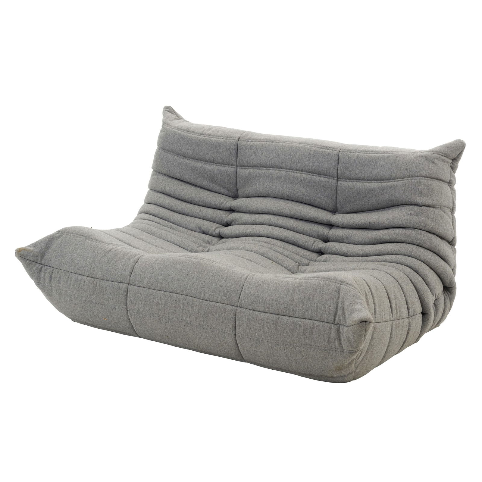 MICHEL DUCAROY'S (1925-2009) - 'Togo' two-seater sofa: France, c. 1970, foam sofa, upholstered in grey fabric, single-seater, designed by Michel Ducaroy for Ligne Roset. Dim.: 103x141x75cm.