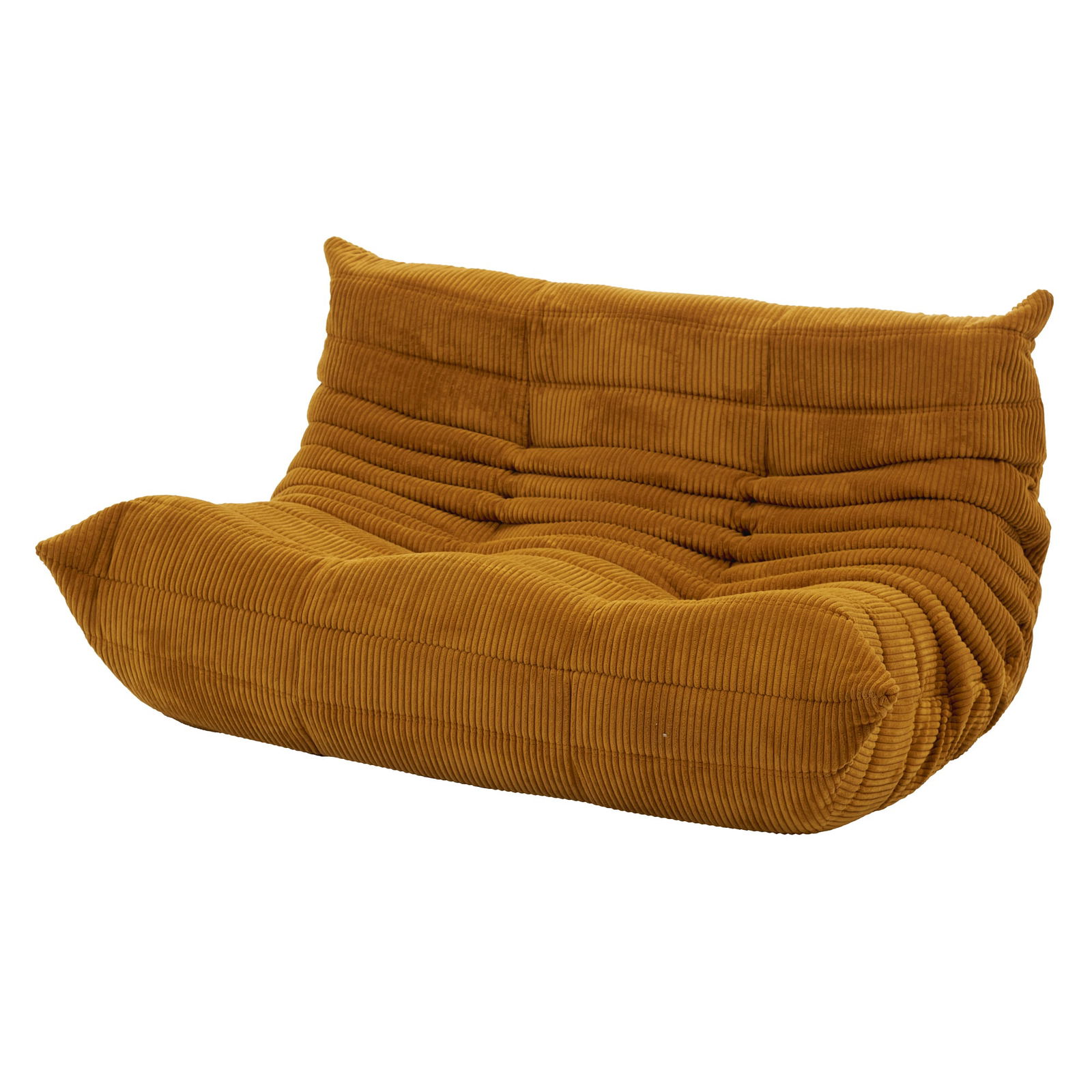 MICHEL DUCAROY (1925-2009) - 'Togo' two-seater sofa: France, c. 1970, two-seater foam sofa upholstered in burnt yellow fabric, designed by Michel Ducaroy for Ligne Roset. Marked. Dim.: 103x141x75cm.