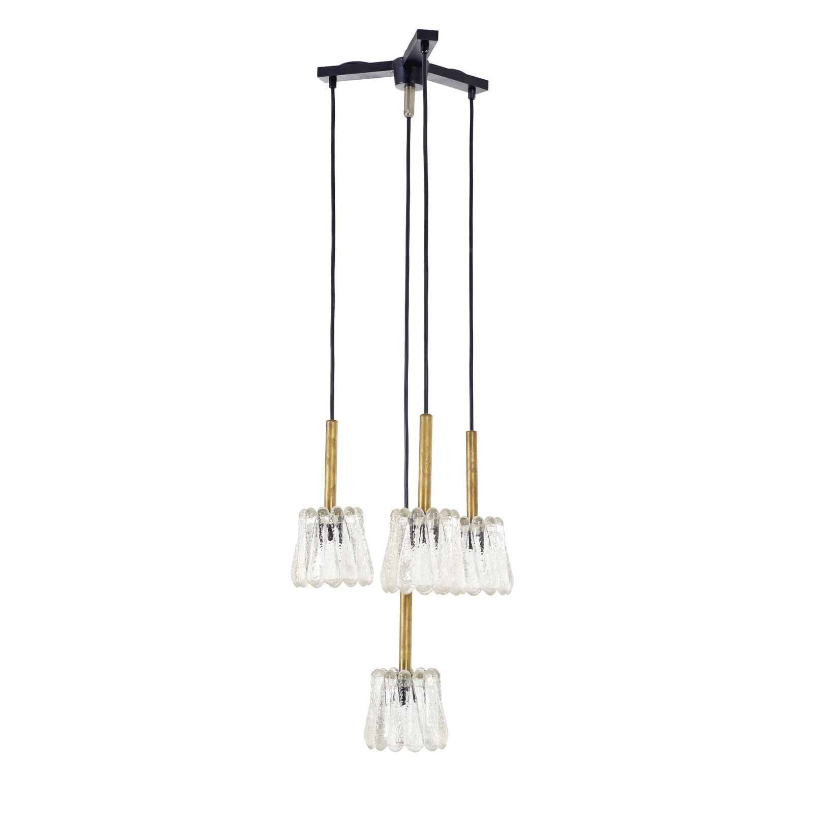 CARL FAGERLUND (1915-2011) / ORREFORS - Ceiling lamp: Sweden, c. 1960, in gilded metal, textured glass diffusers, designed by Carl Fagerlund for Orrefors. Signs of use. Dim.: