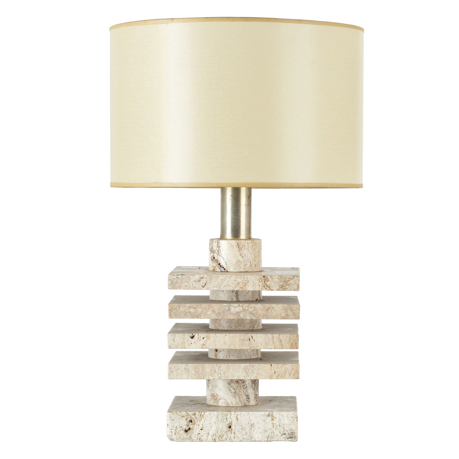 ARCH G. ULIVIERI (20th) - Travertine Table lamp: Italy, c. 1970, structure in travertine marble disks and metal, electrified. Signs of wear. Dim.: 60cm