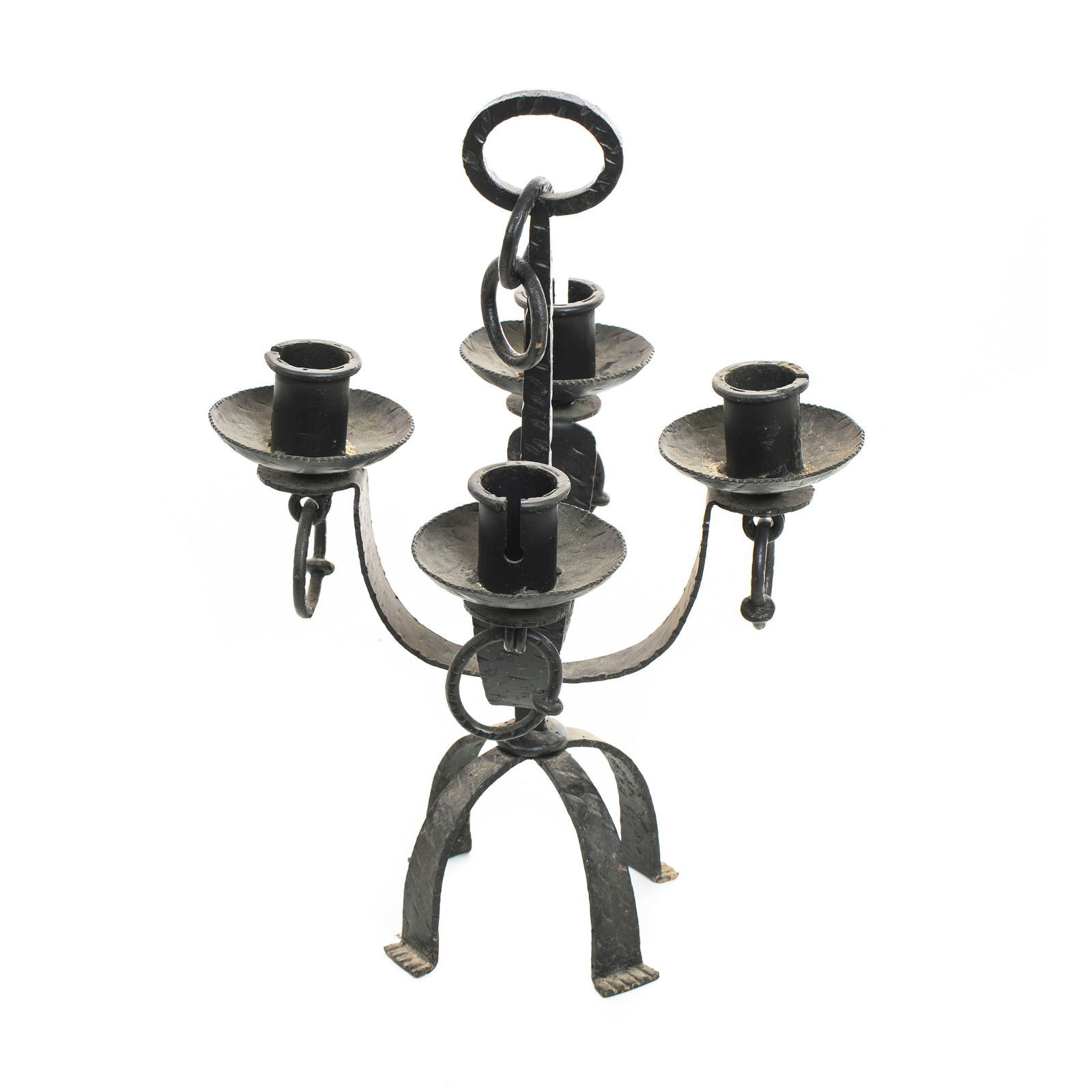 PORTUGUESE WORK, c.1970 - Brutalist table Chandelier: Portugal, c.1970, chandelier in black lacquered wrought iron. Dim .: 35 cm.
