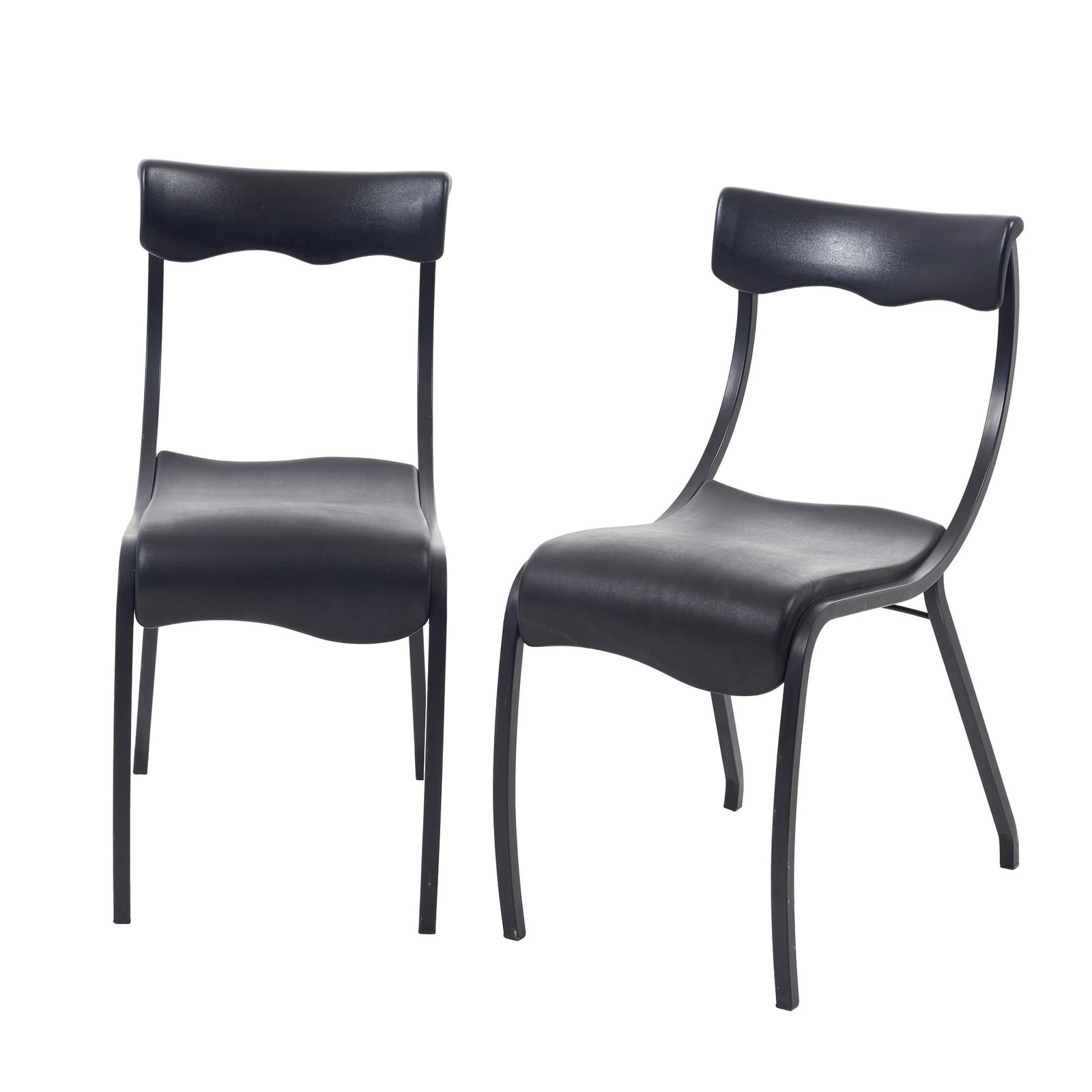 MAURIZIO PEREGALLI (b.1951) - Pair of chairs: Italy, c.1980, designed by Maurizio Peregalli for 'Zeus', black lacquered iron frame, rubber seat and backrest. Marked. Signs of use. Dim.: 83x37.5x63cm.