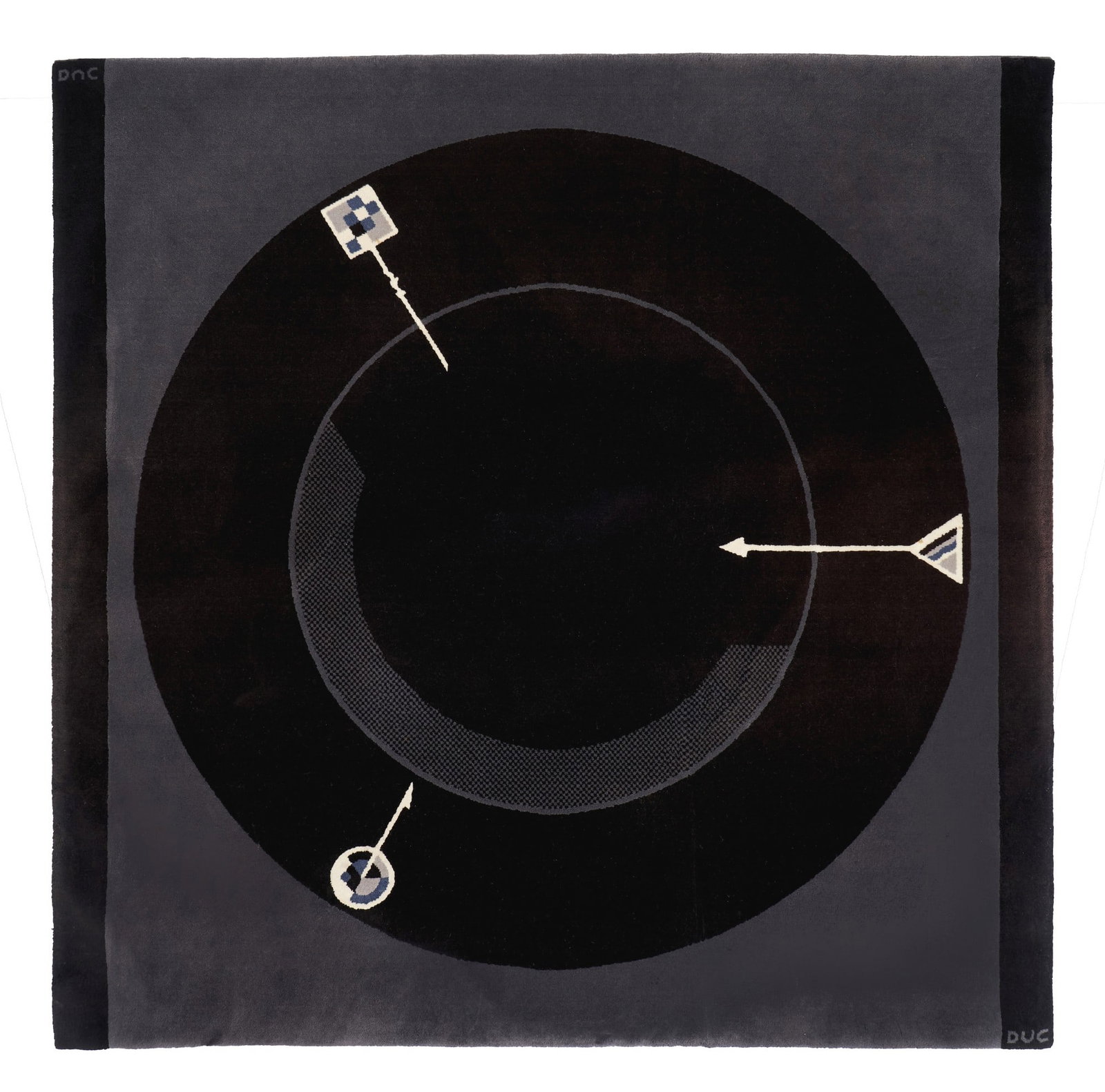 CHRISTIAN DUC (1947-2013) - 'Moins c'est plus' rug: France, c.1980, designed by Christian Duc for 'Toulemonde Bochart', in wool. Signed and marked. Signs of use. Dim.:200x200cm.