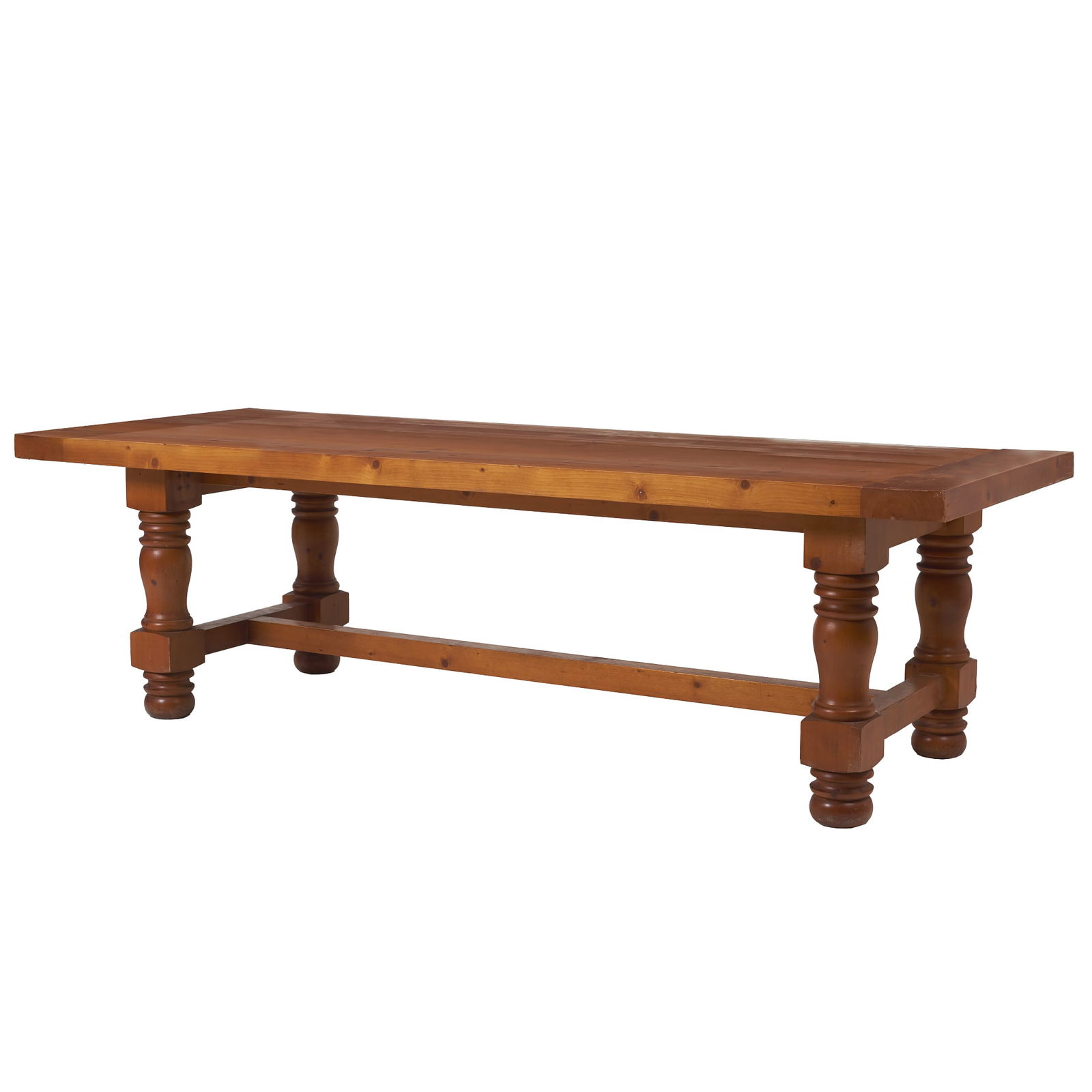 FRENCH WORK, c.1990 - Large dining table: France, c.1990, in oak with turned legs. Signs of use. Dimensions: 76.5x260.5x100cm.